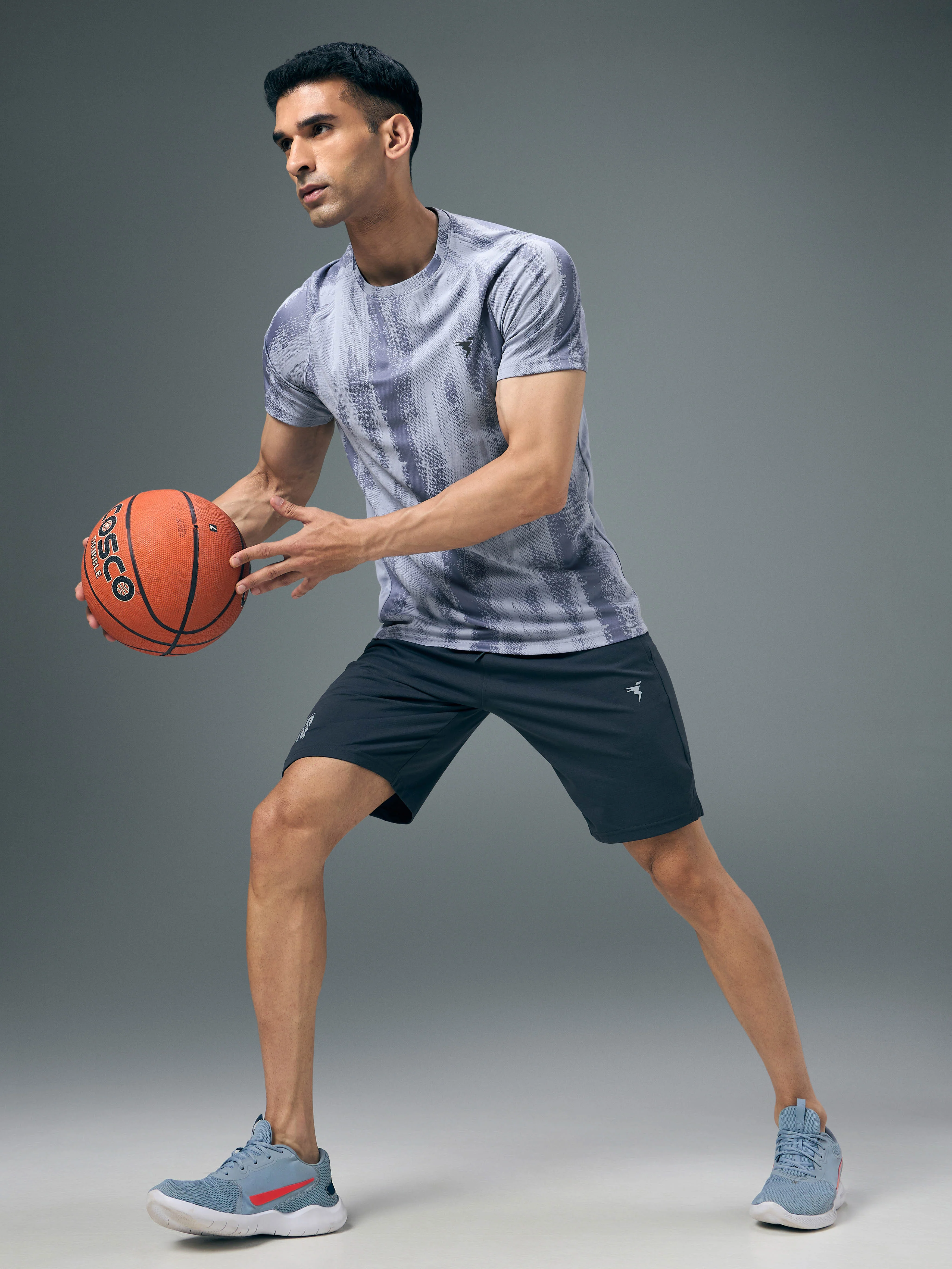 Men Self Design Slim Fit Crew Neck T-shirt with DOUBLE COOL - Image 5