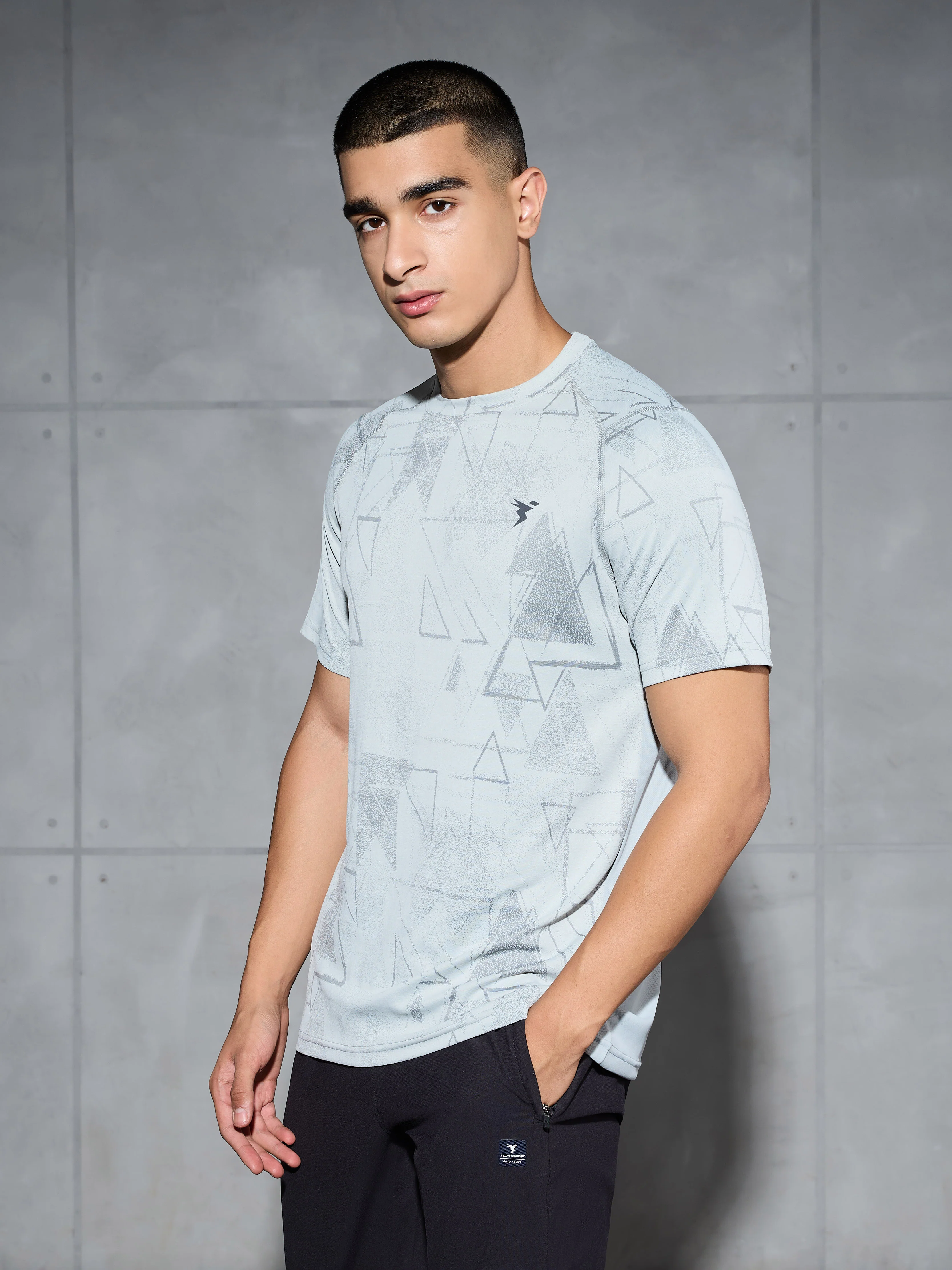 Men Self Design Slim Fit Crew Neck T-shirt with DOUBLE COOL - Image 4
