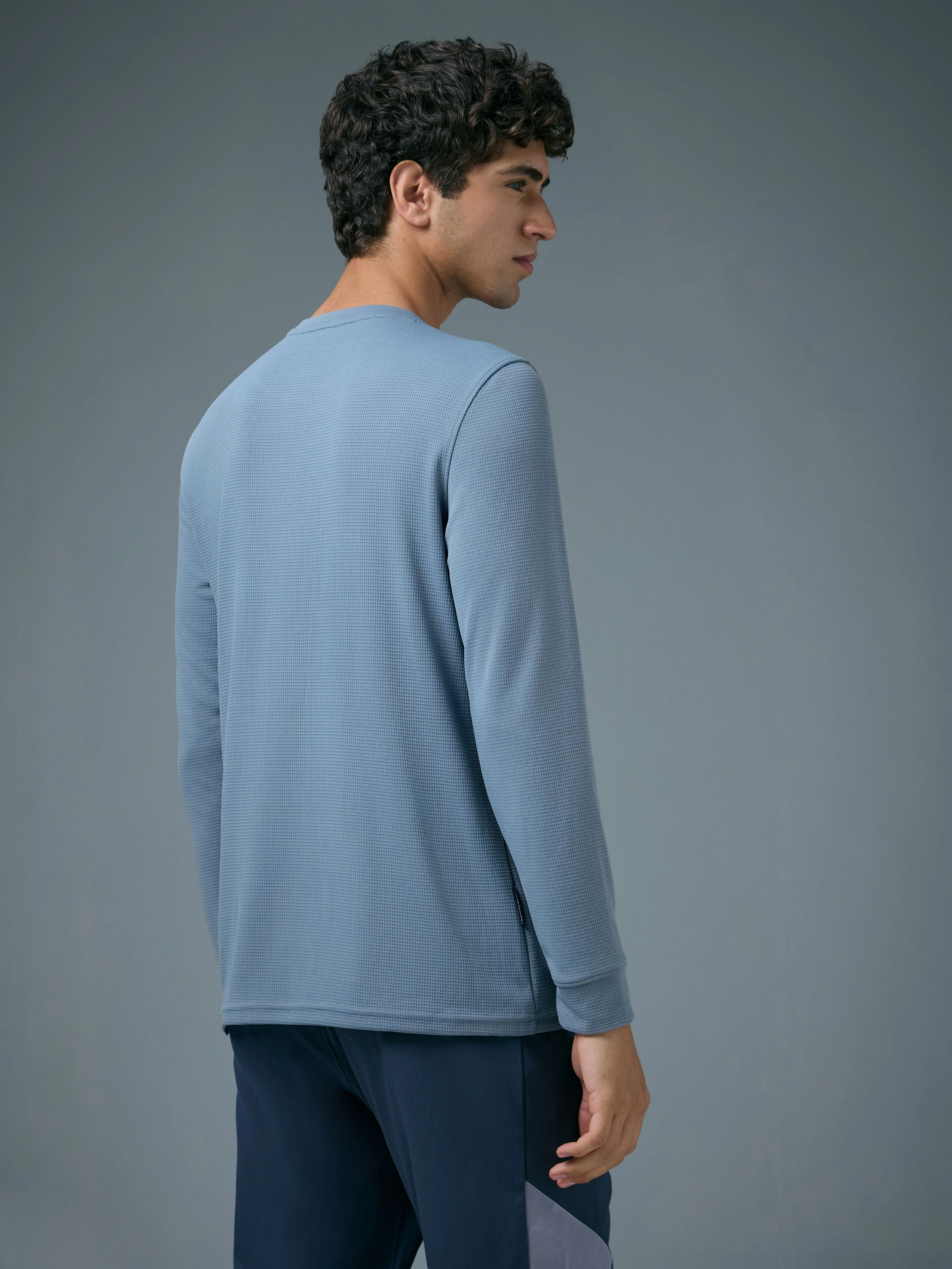 Men Self Design Slim Fit Henley Neck Sports T-Shirt with TECHNOCOOL+ - Image 3