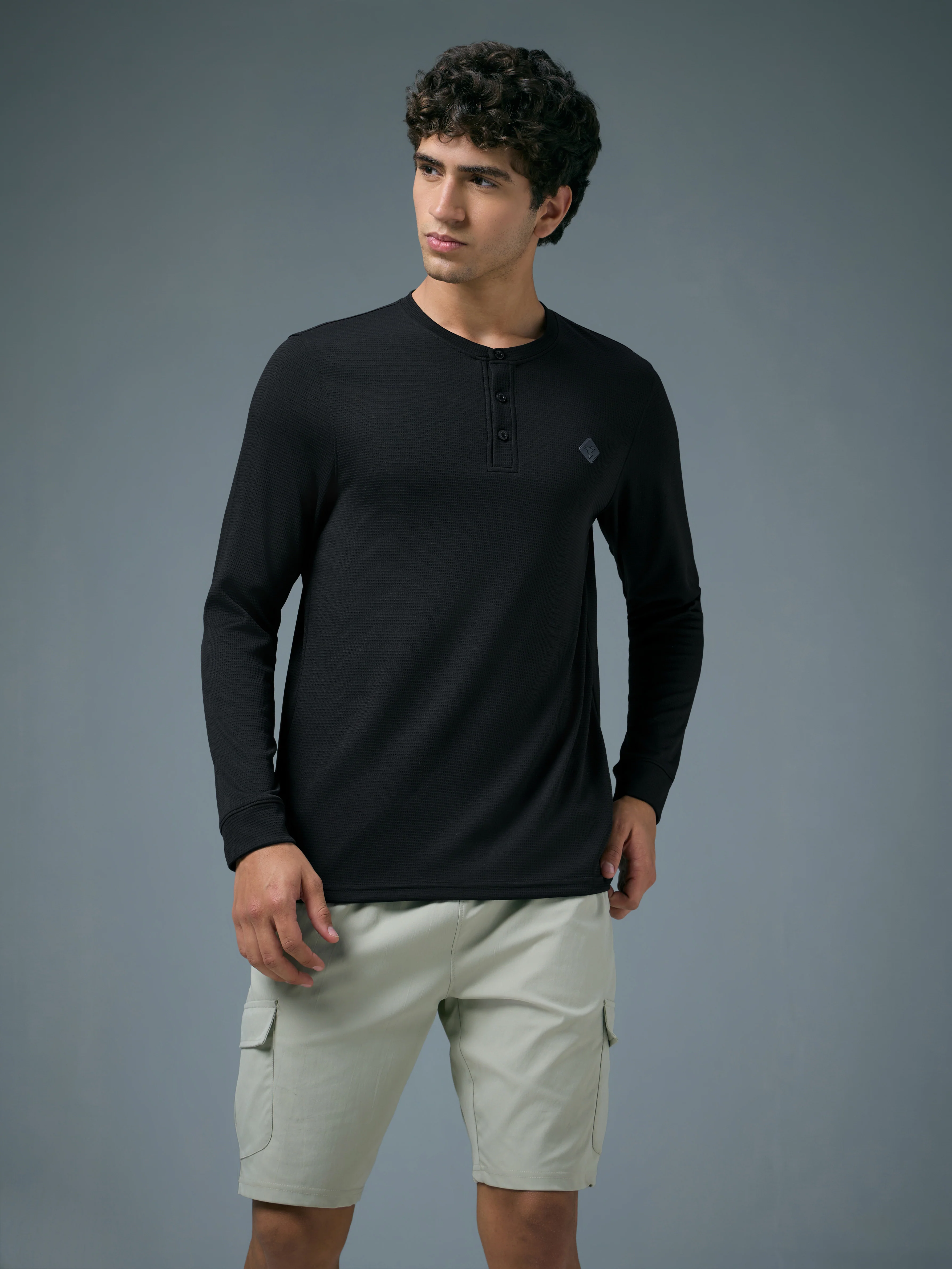 Men Self Design Slim Fit Henley Neck Sports T-Shirt with TECHNOCOOL+ - Image 2
