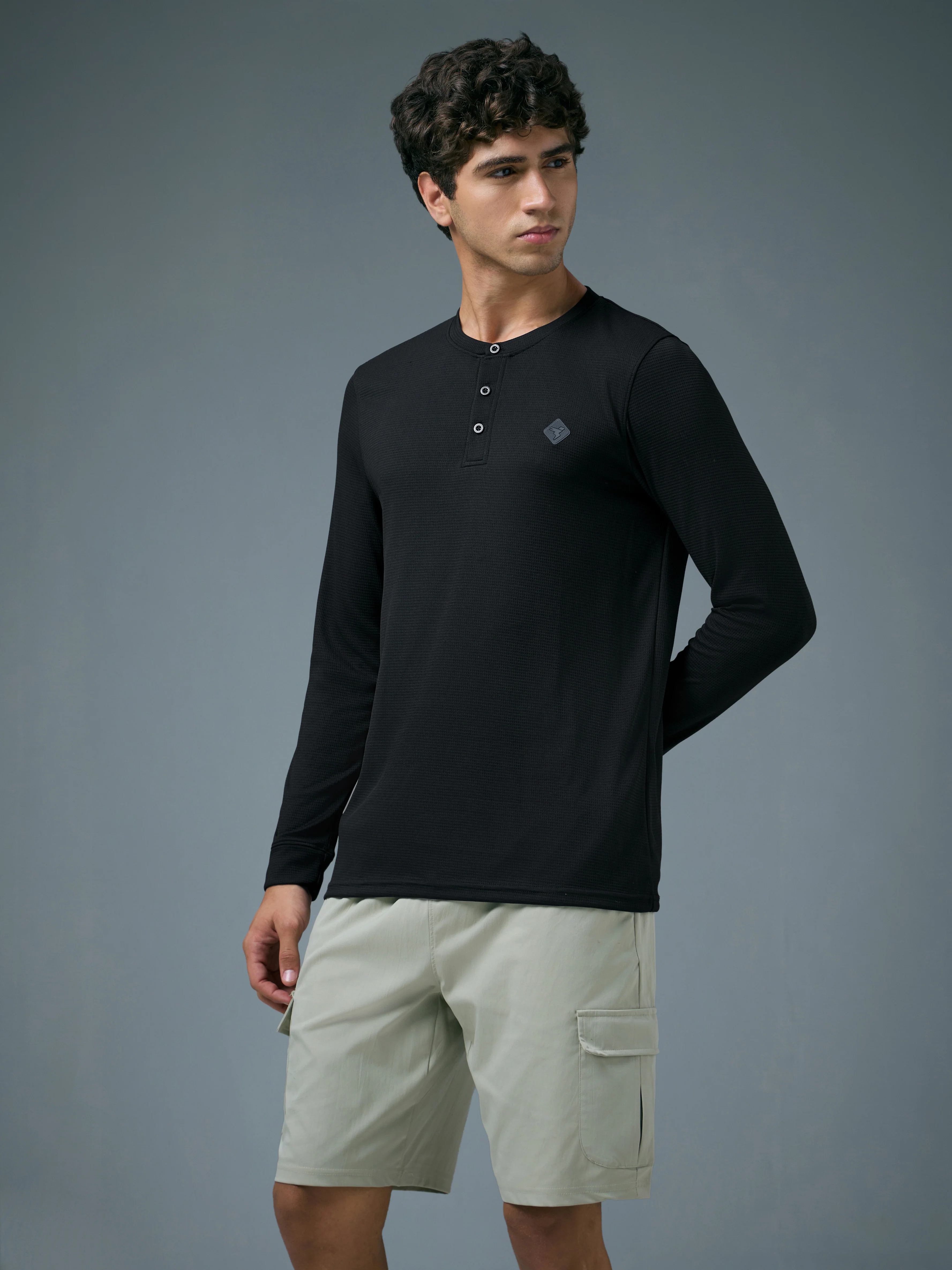 Men Self Design Slim Fit Henley Neck Sports T-Shirt with TECHNOCOOL+ - Image 4