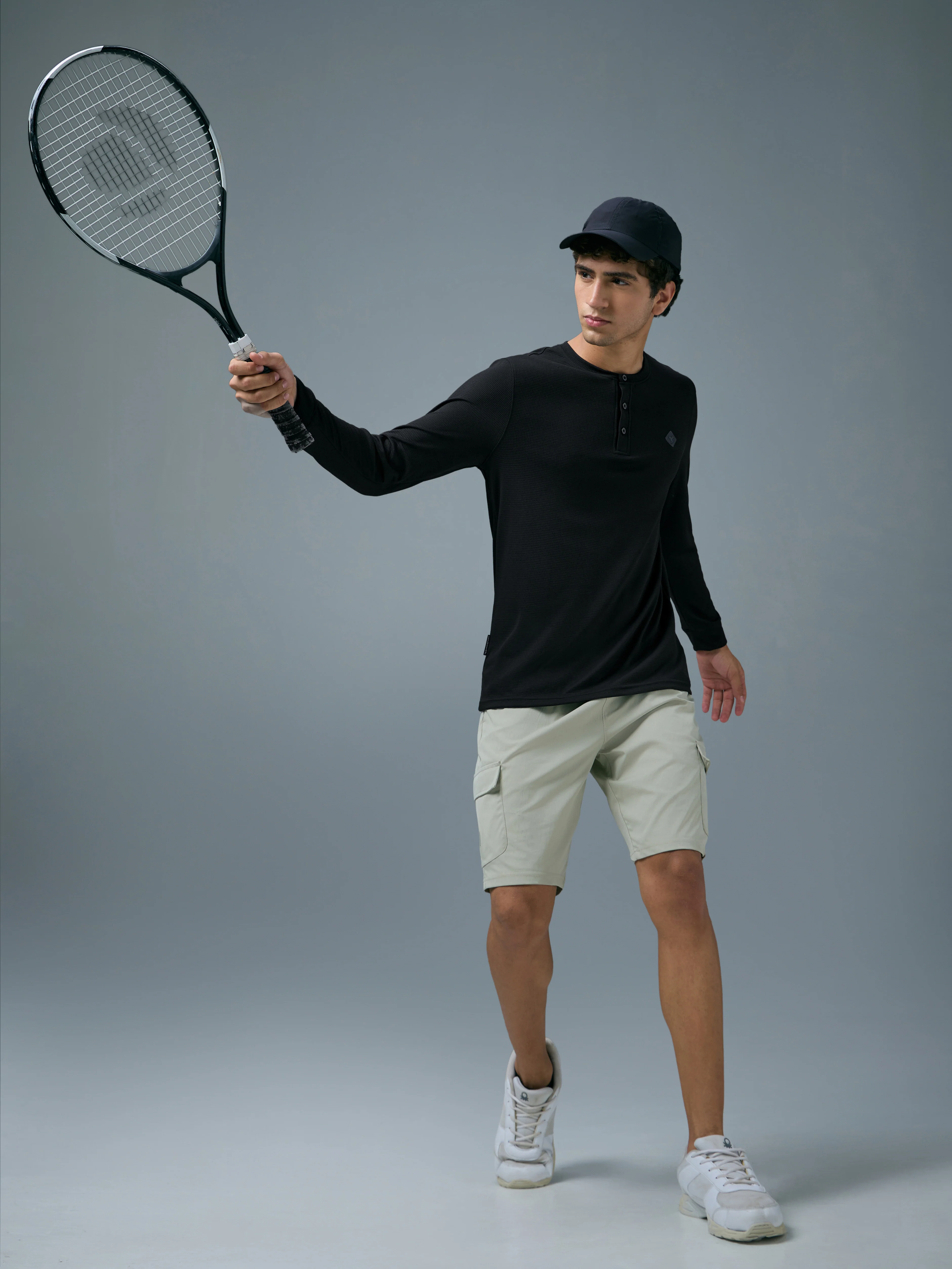 Men Self Design Slim Fit Henley Neck Sports T-Shirt with TECHNOCOOL+ - Image 5