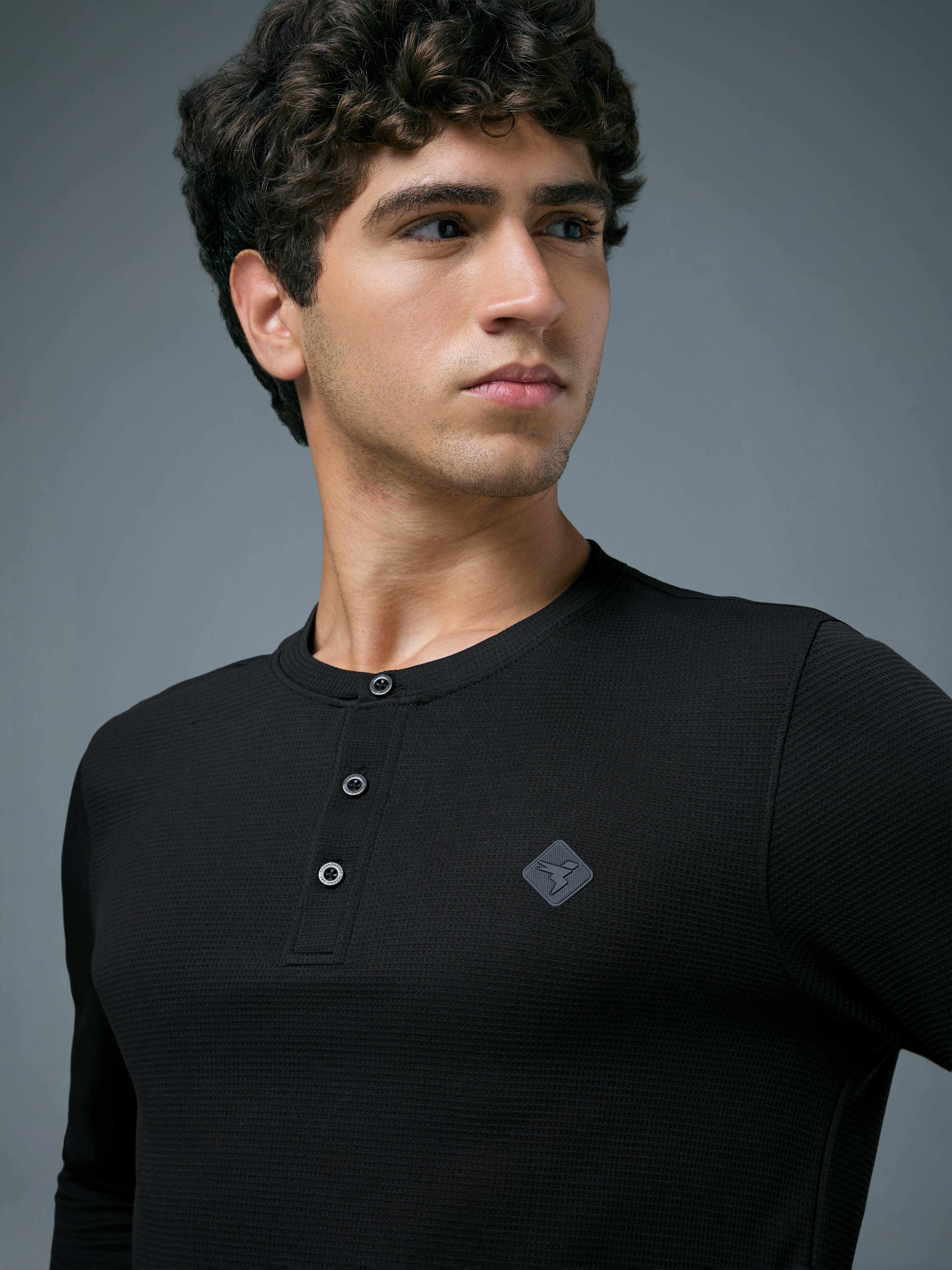 Men Self Design Slim Fit Henley Neck Sports T-Shirt with TECHNOCOOL+ - Image 6
