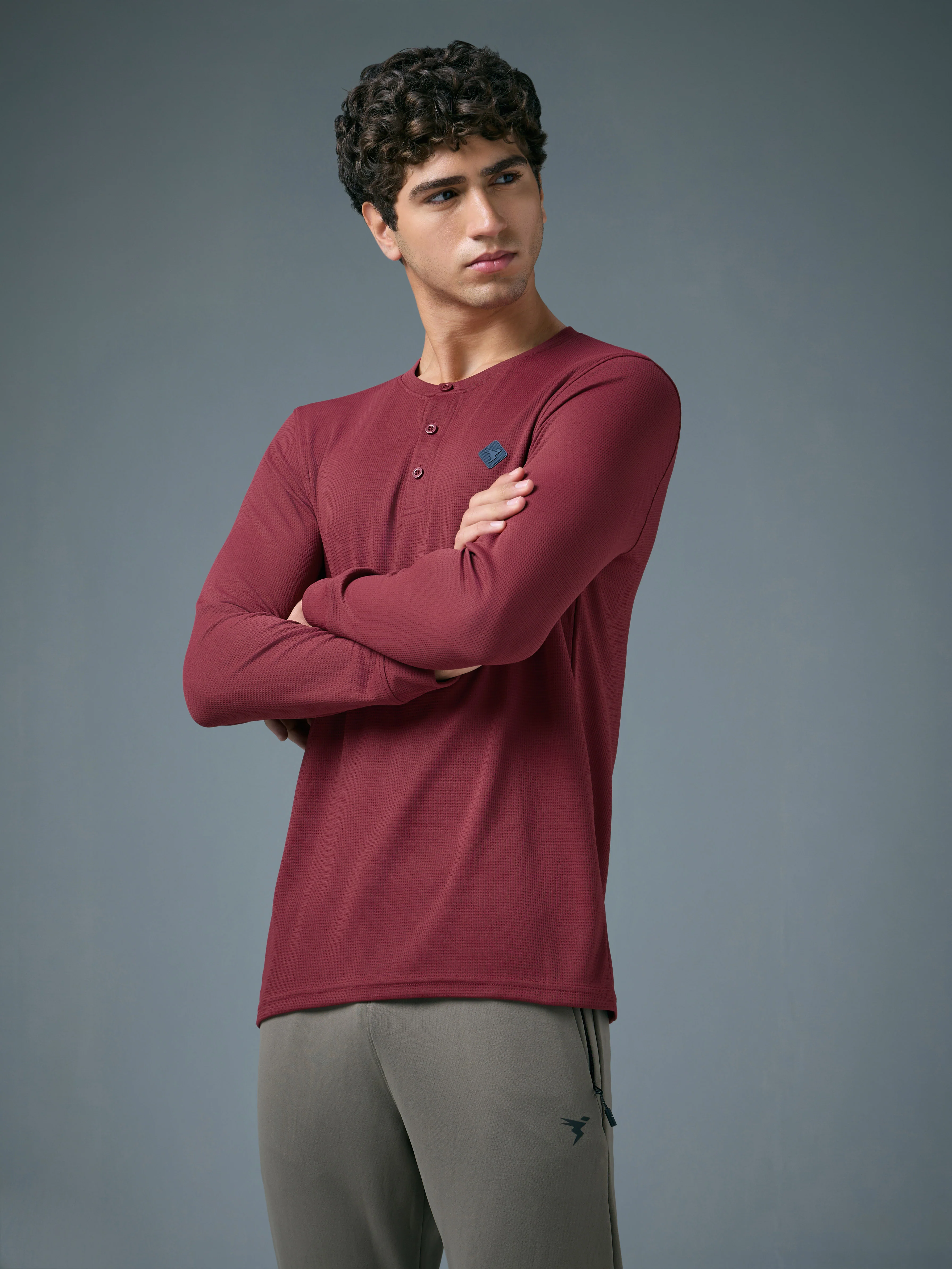 Men Self Design Slim Fit Henley Neck Sports T-Shirt with TECHNOCOOL+ - Image 4
