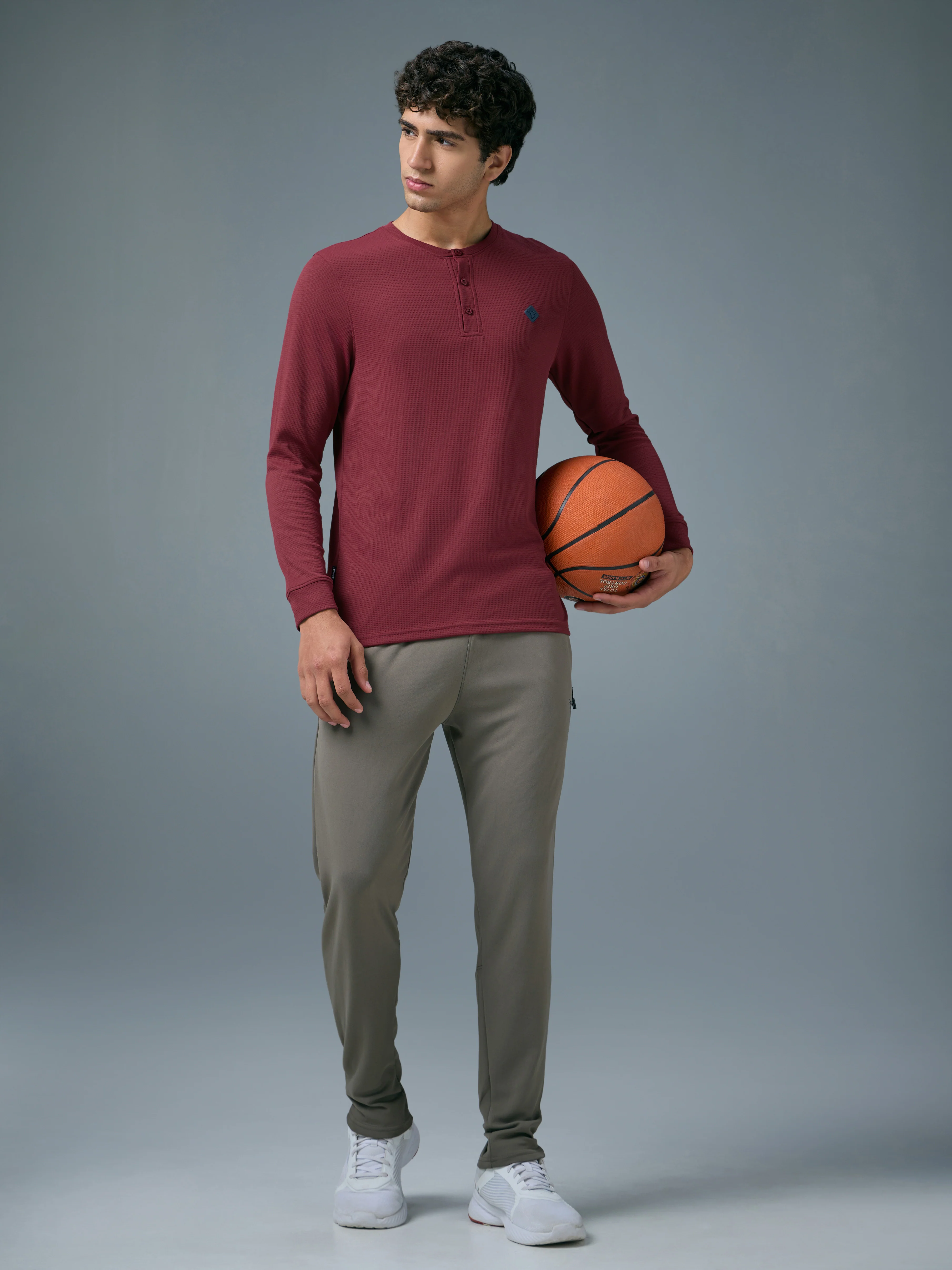 Men Self Design Slim Fit Henley Neck Sports T-Shirt with TECHNOCOOL+ - Image 5