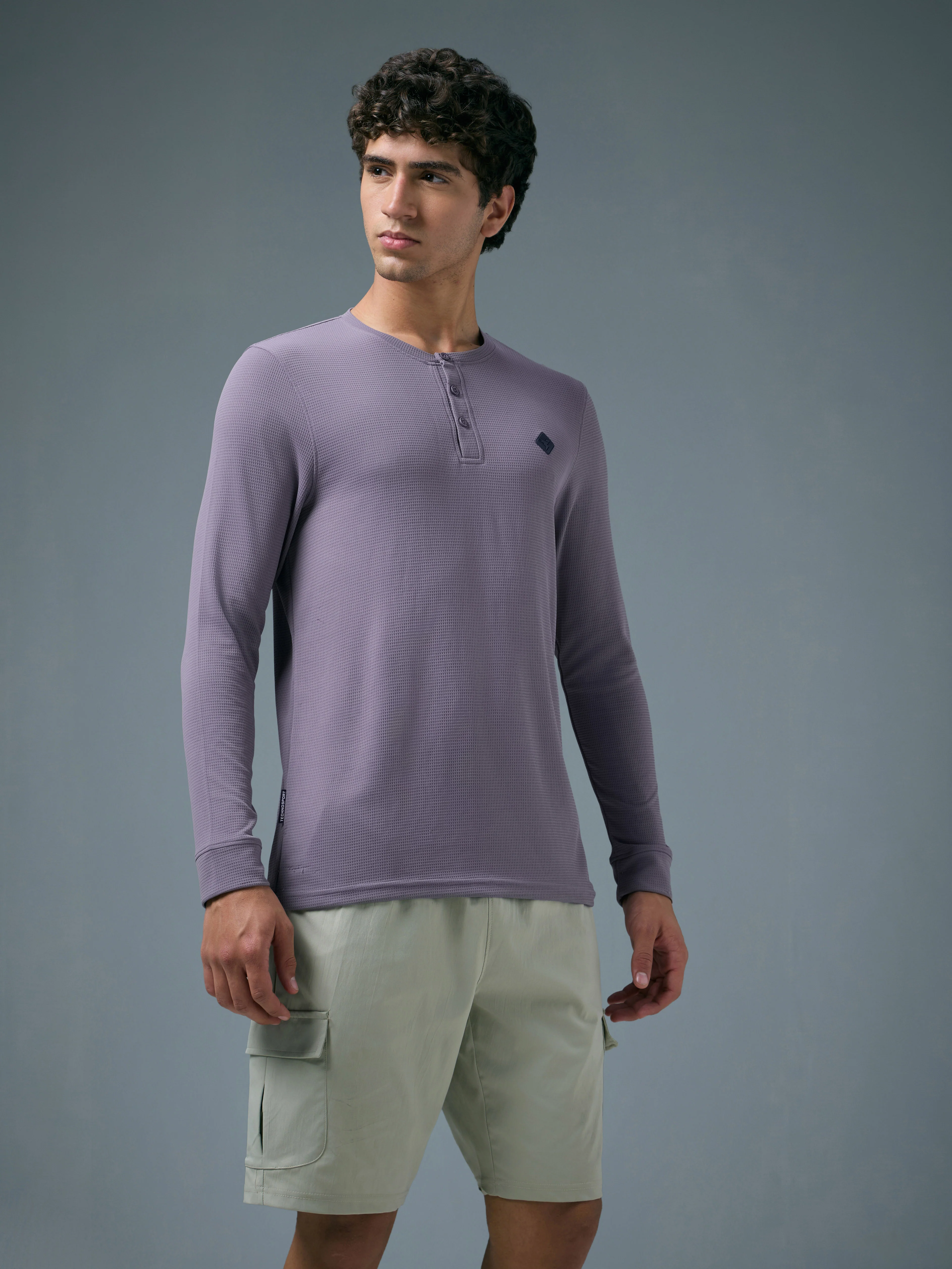 Men Self Design Slim Fit Henley Neck Sports T-Shirt with TECHNOCOOL+ - Image 4