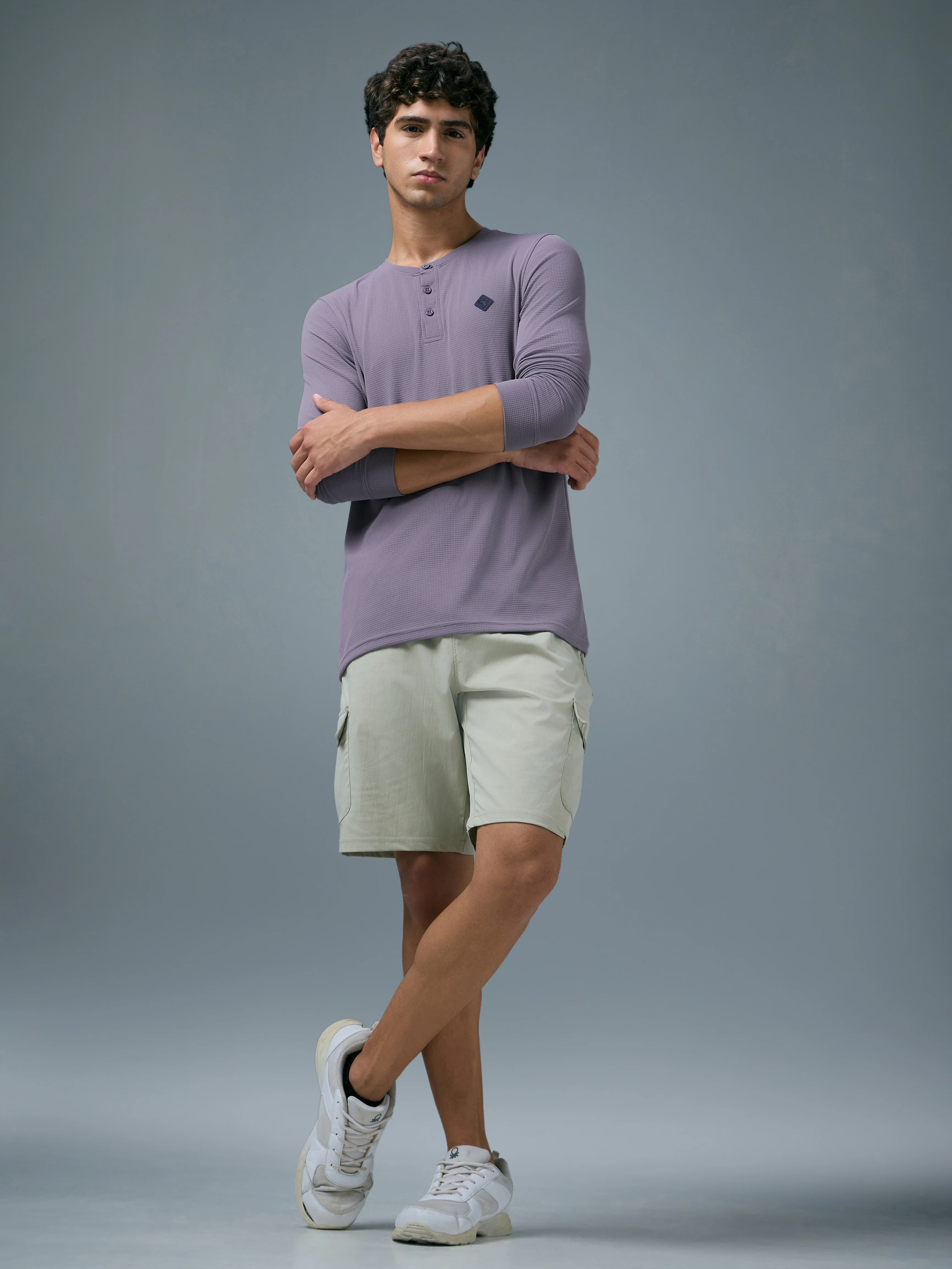 Men Self Design Slim Fit Henley Neck Sports T-Shirt with TECHNOCOOL+ - Image 5