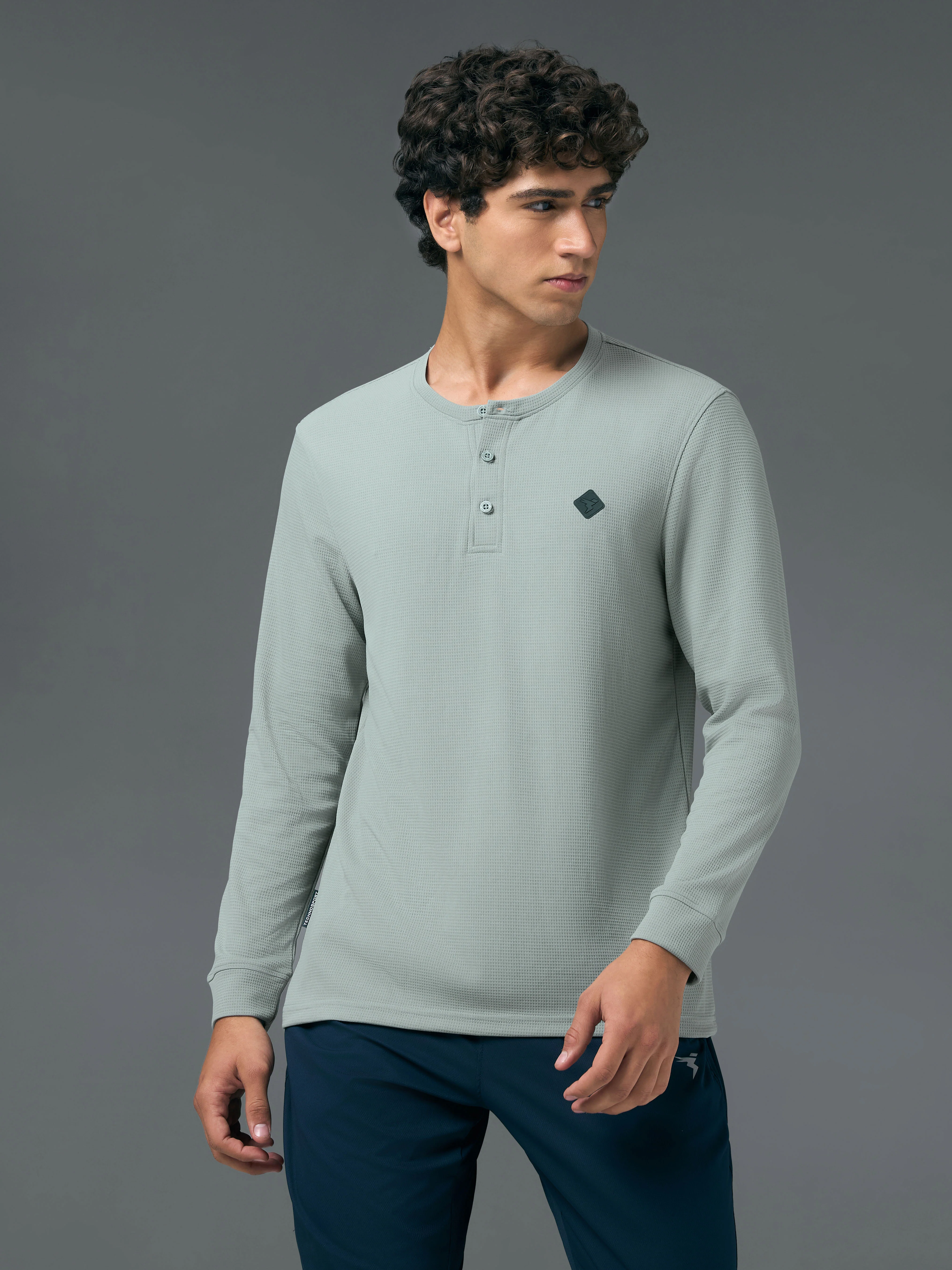 Men Self Design Slim Fit Henley Neck Sports T-Shirt with TECHNOCOOL+ - Image 2