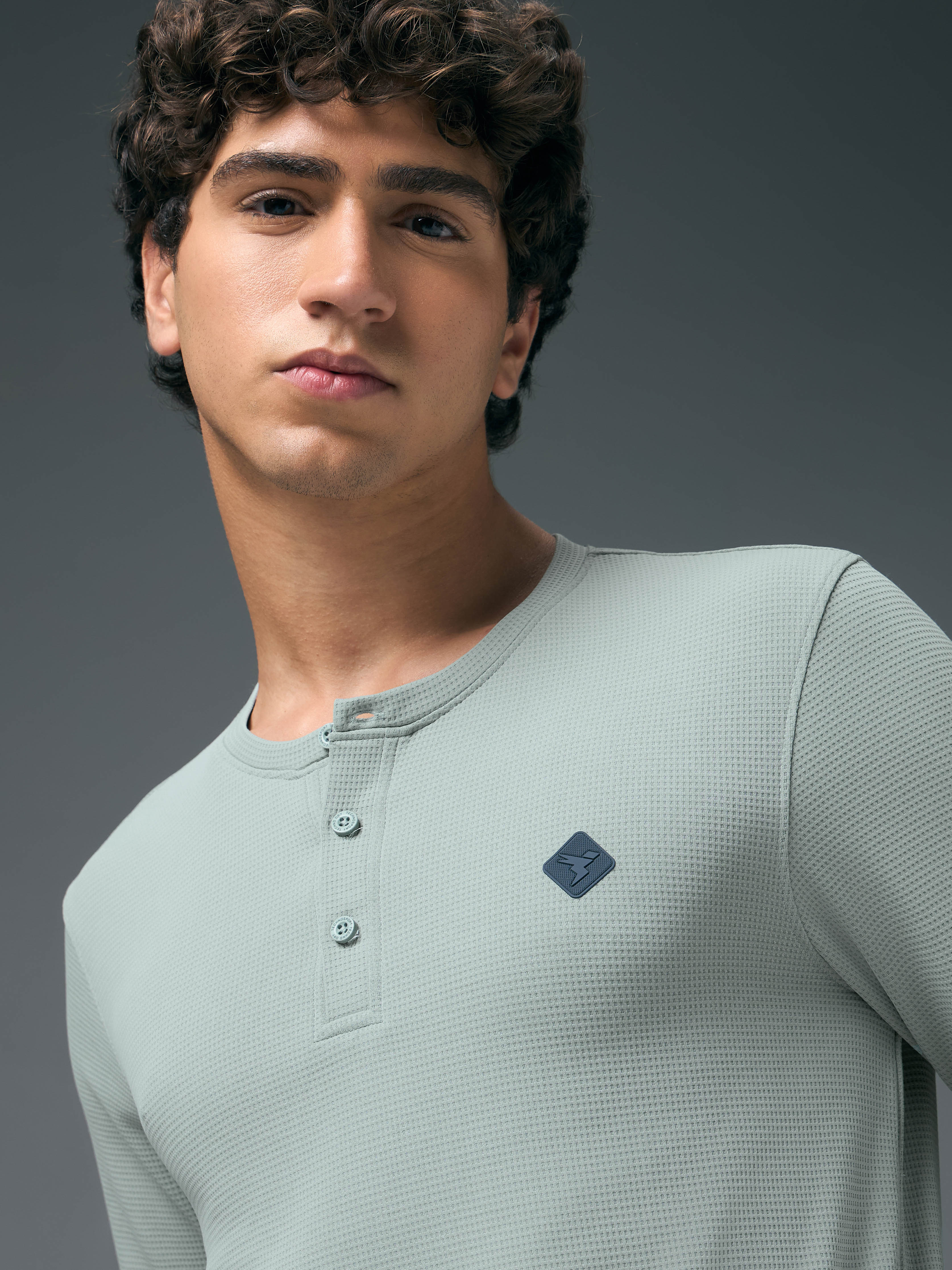 Men Self Design Slim Fit Henley Neck Sports T-Shirt with TECHNOCOOL+ - Image 6