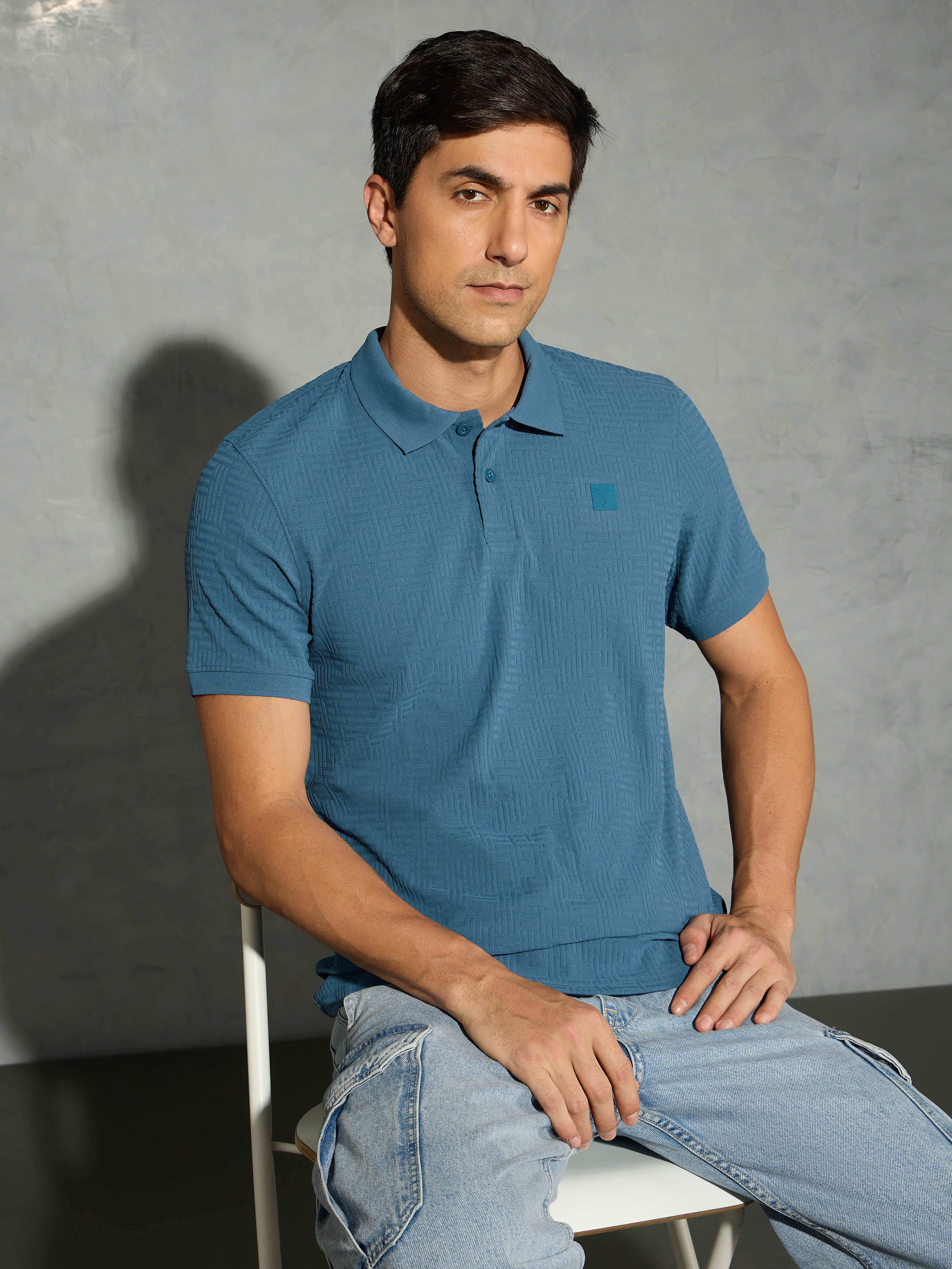 Men Jacquard Slim Fit Polo Sports T-shirt with COTFLEX