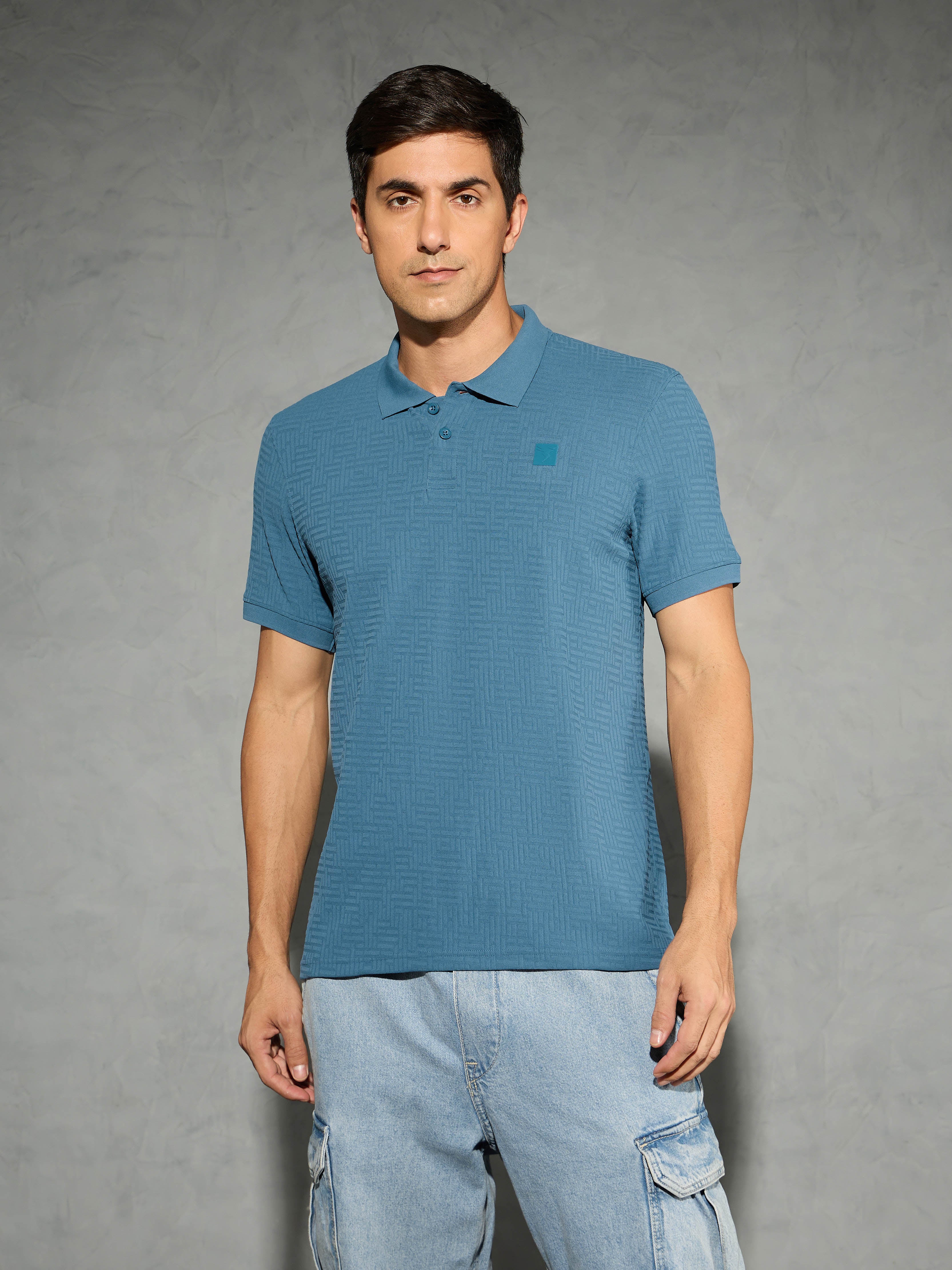Men Jacquard Slim Fit Polo Sports T-shirt with COTFLEX - Image 2
