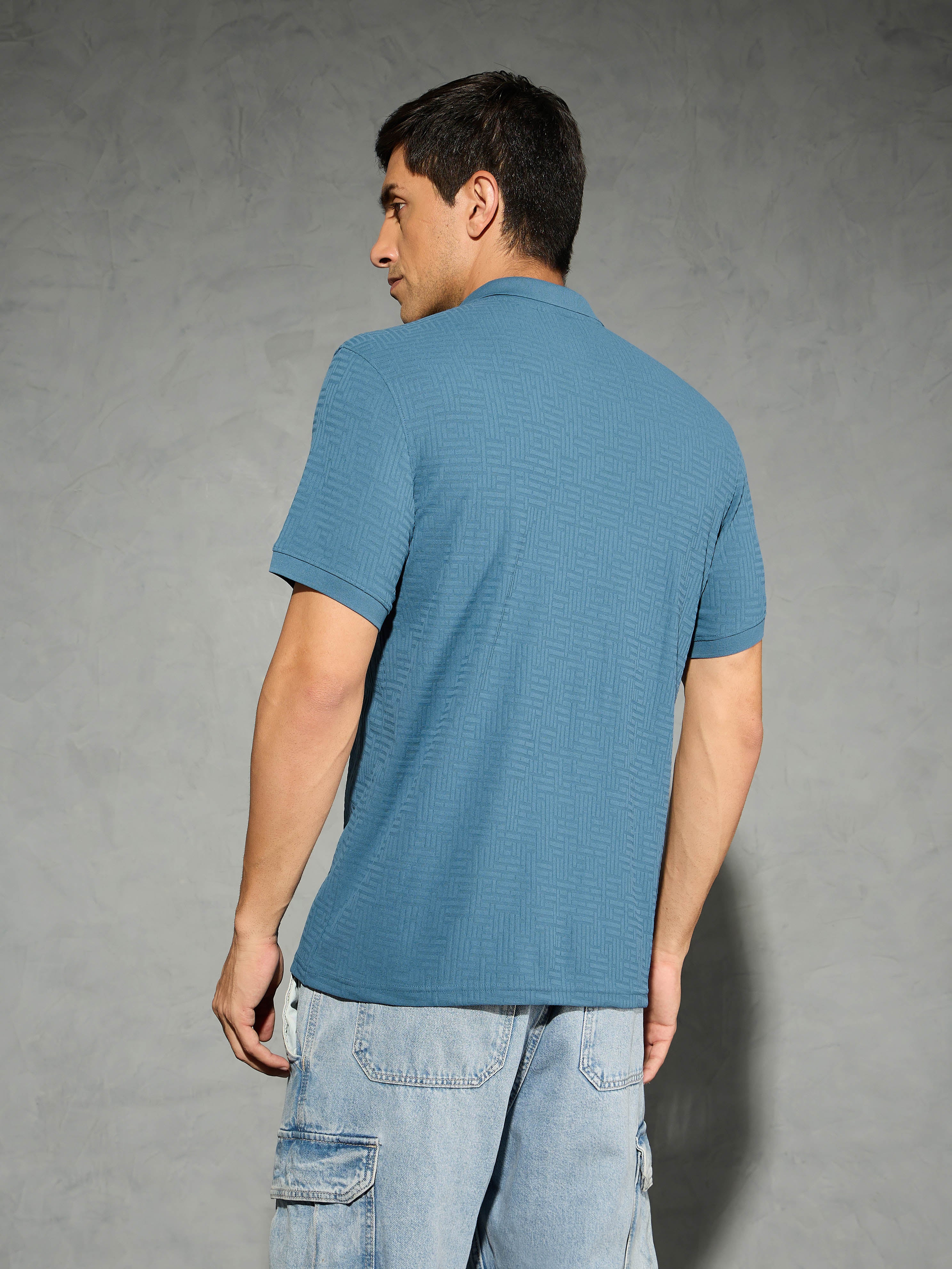 Men Jacquard Slim Fit Polo Sports T-shirt with COTFLEX - Image 3