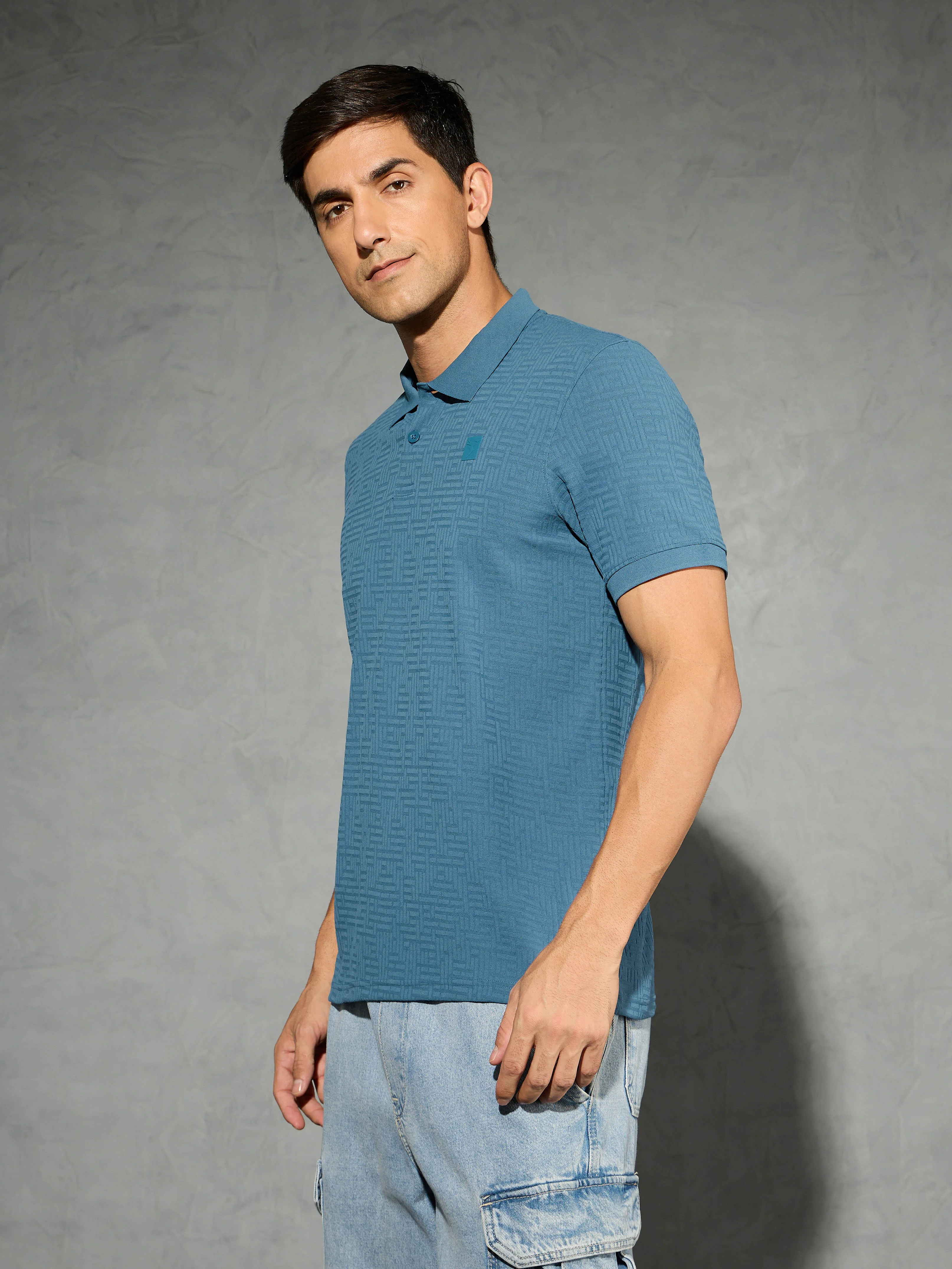 Men Jacquard Slim Fit Polo Sports T-shirt with COTFLEX - Image 4