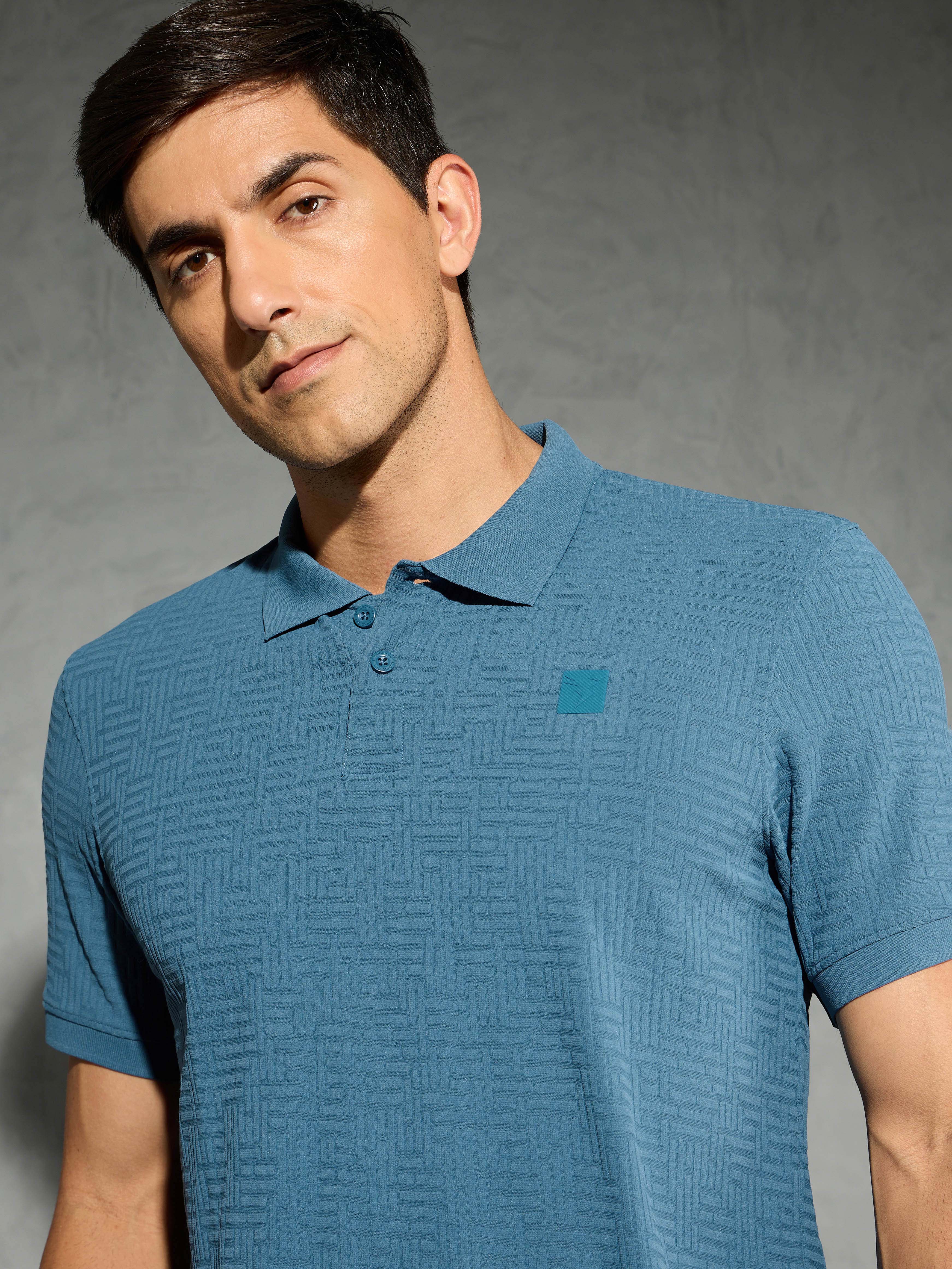 Men Jacquard Slim Fit Polo Sports T-shirt with COTFLEX - Image 6