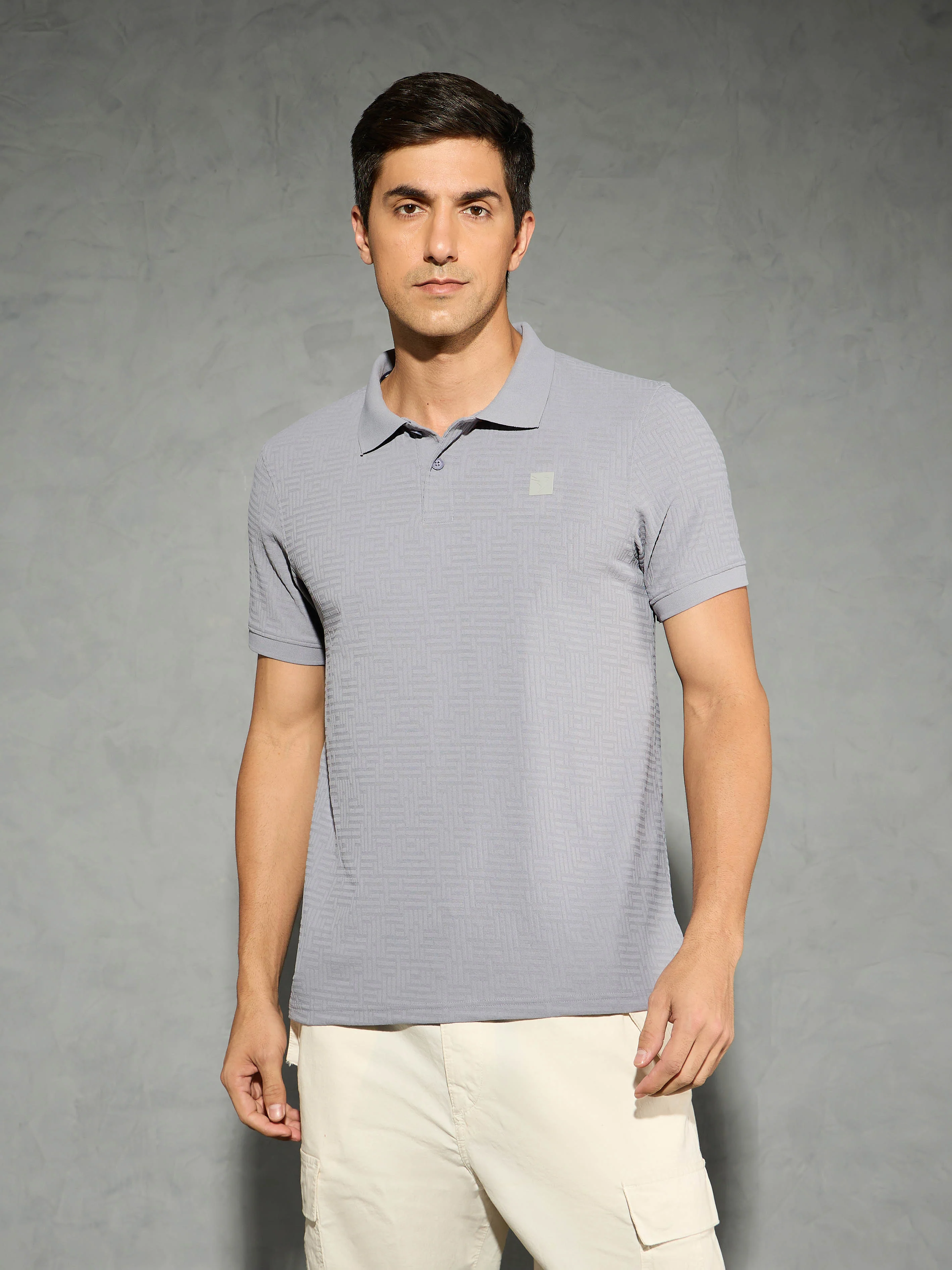 Men Jacquard Slim Fit Polo Sports T-shirt with COTFLEX - Image 2
