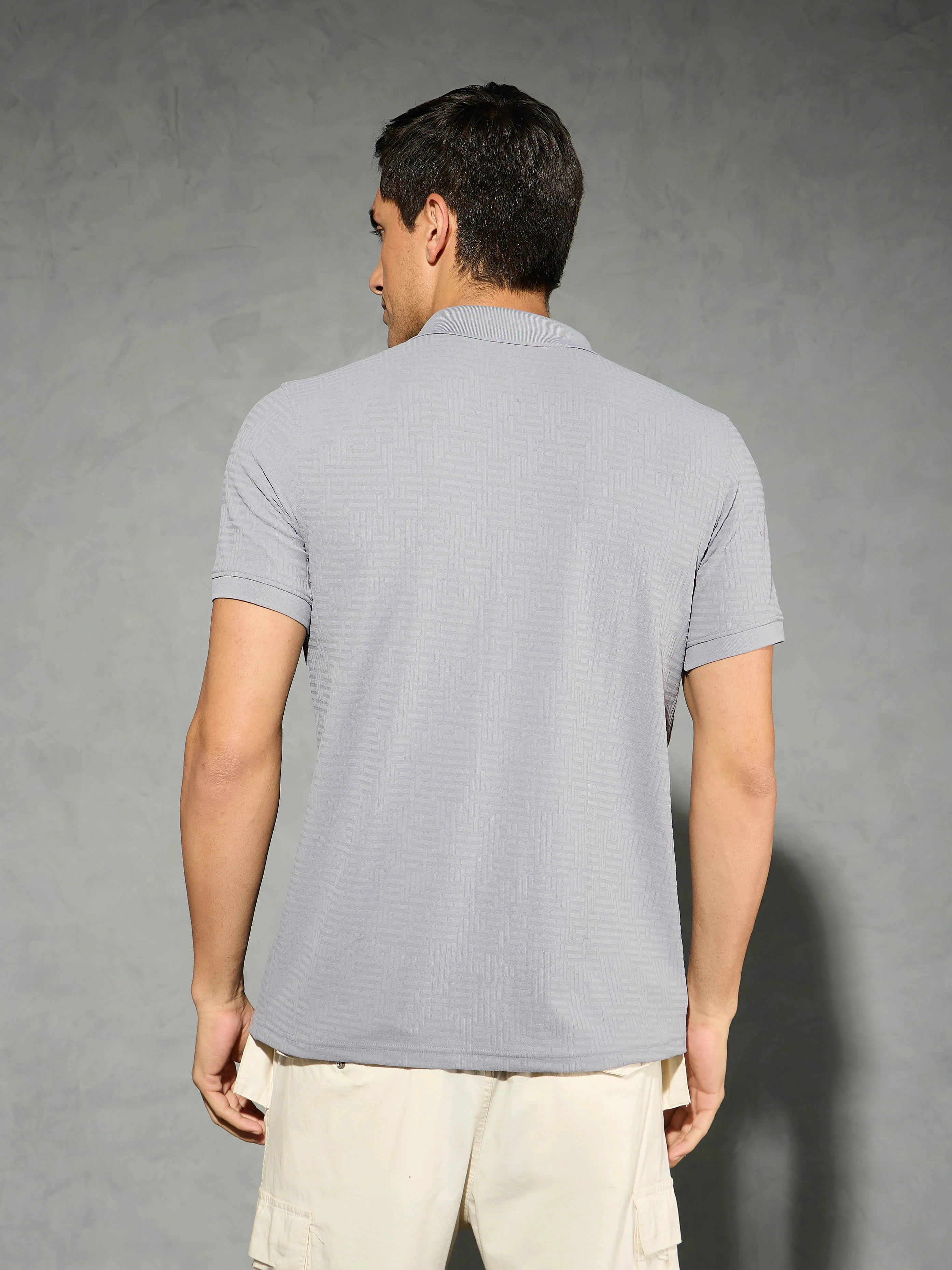 Men Jacquard Slim Fit Polo Sports T-shirt with COTFLEX - Image 3