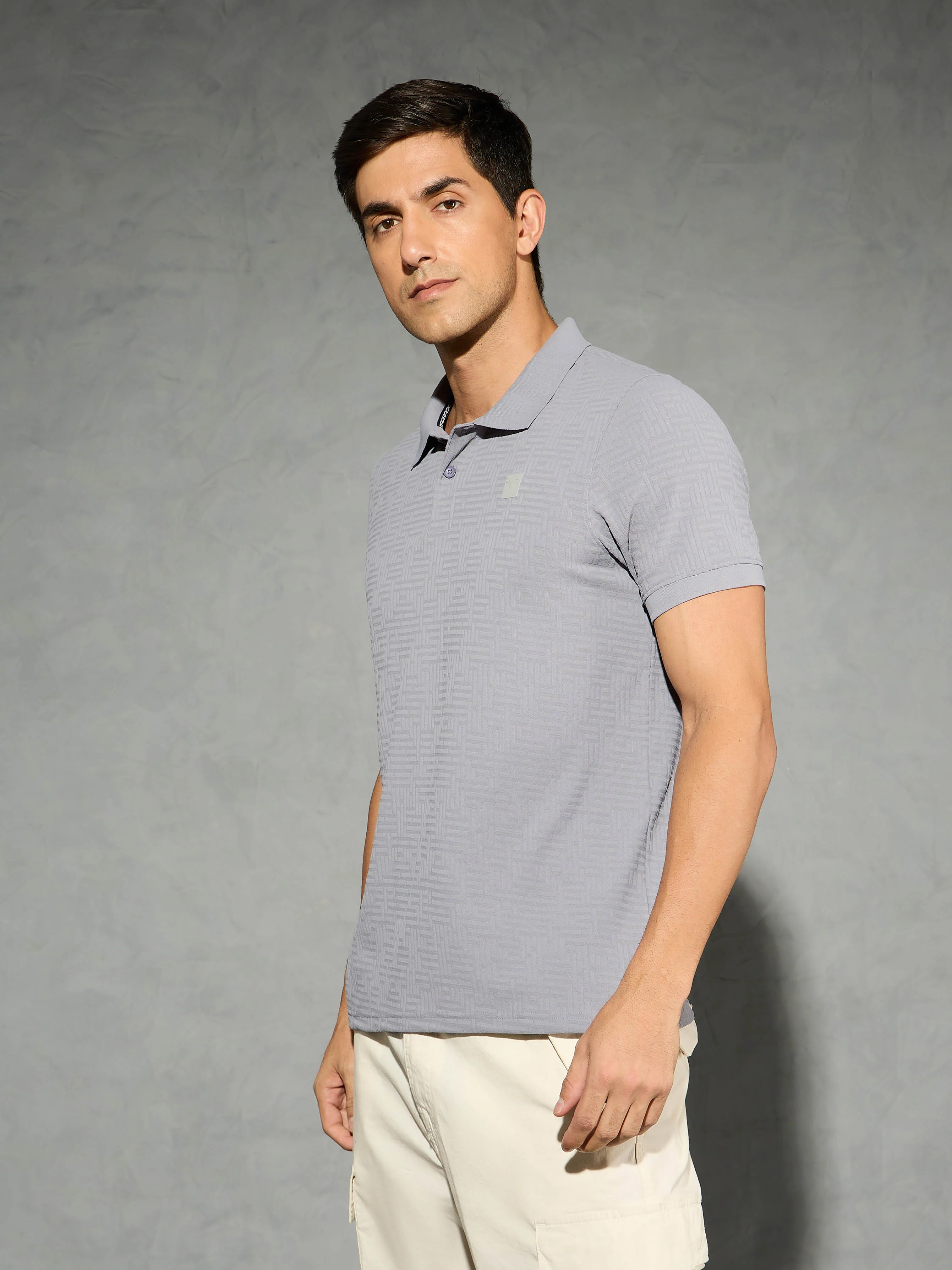 Men Jacquard Slim Fit Polo Sports T-shirt with COTFLEX - Image 4