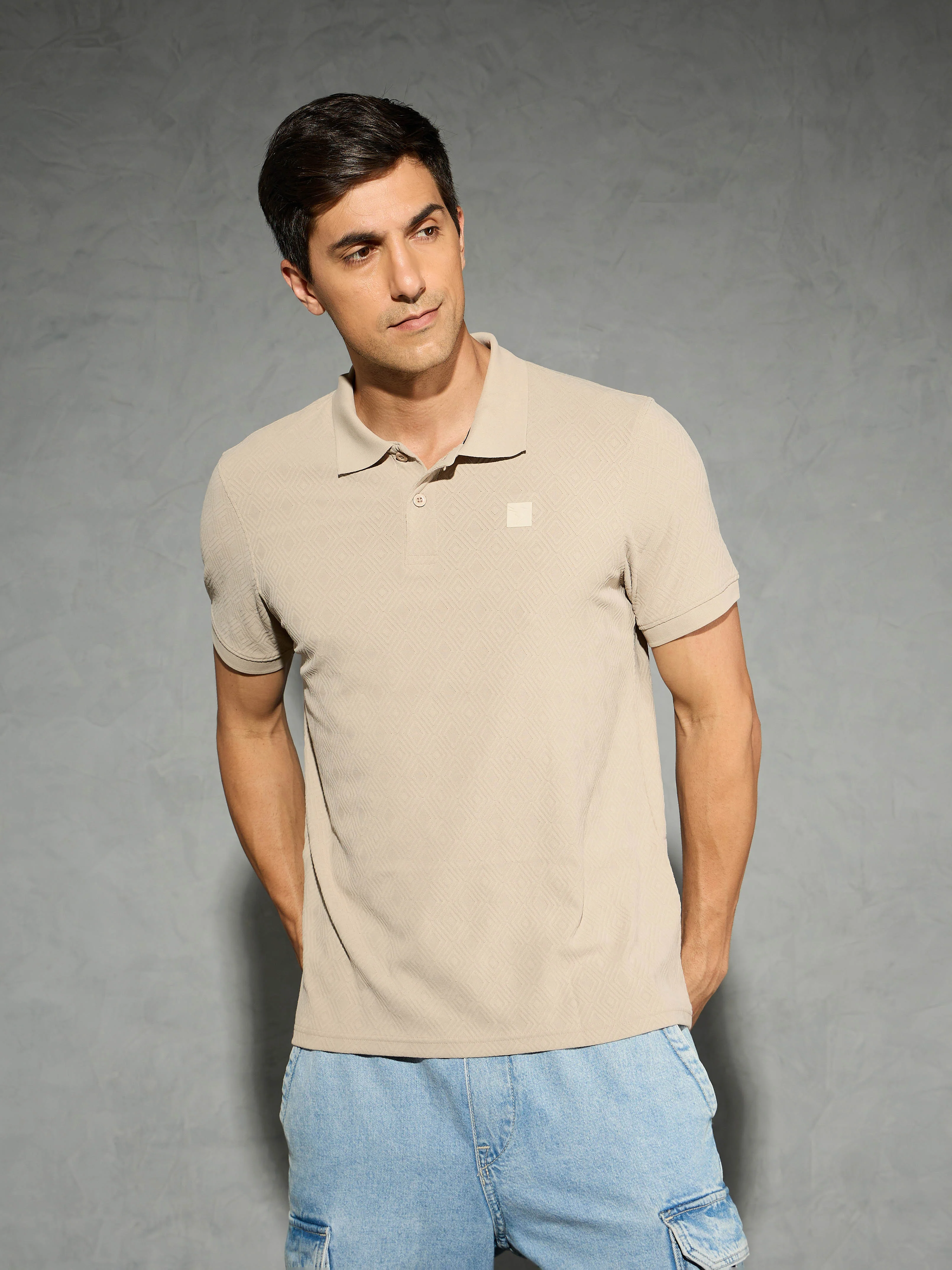 Men Jacquard Slim Fit Polo Sports T-shirt with COTFLEX - Image 2