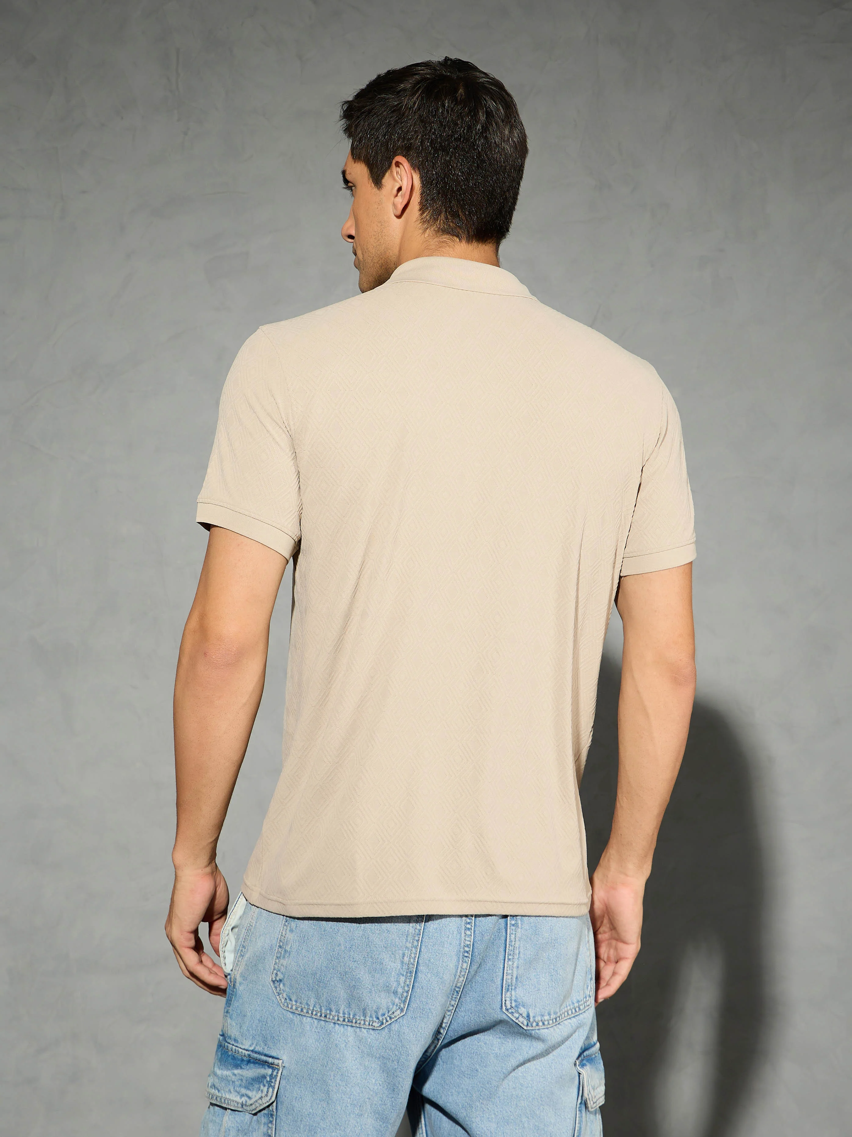 Men Jacquard Slim Fit Polo Sports T-shirt with COTFLEX - Image 3