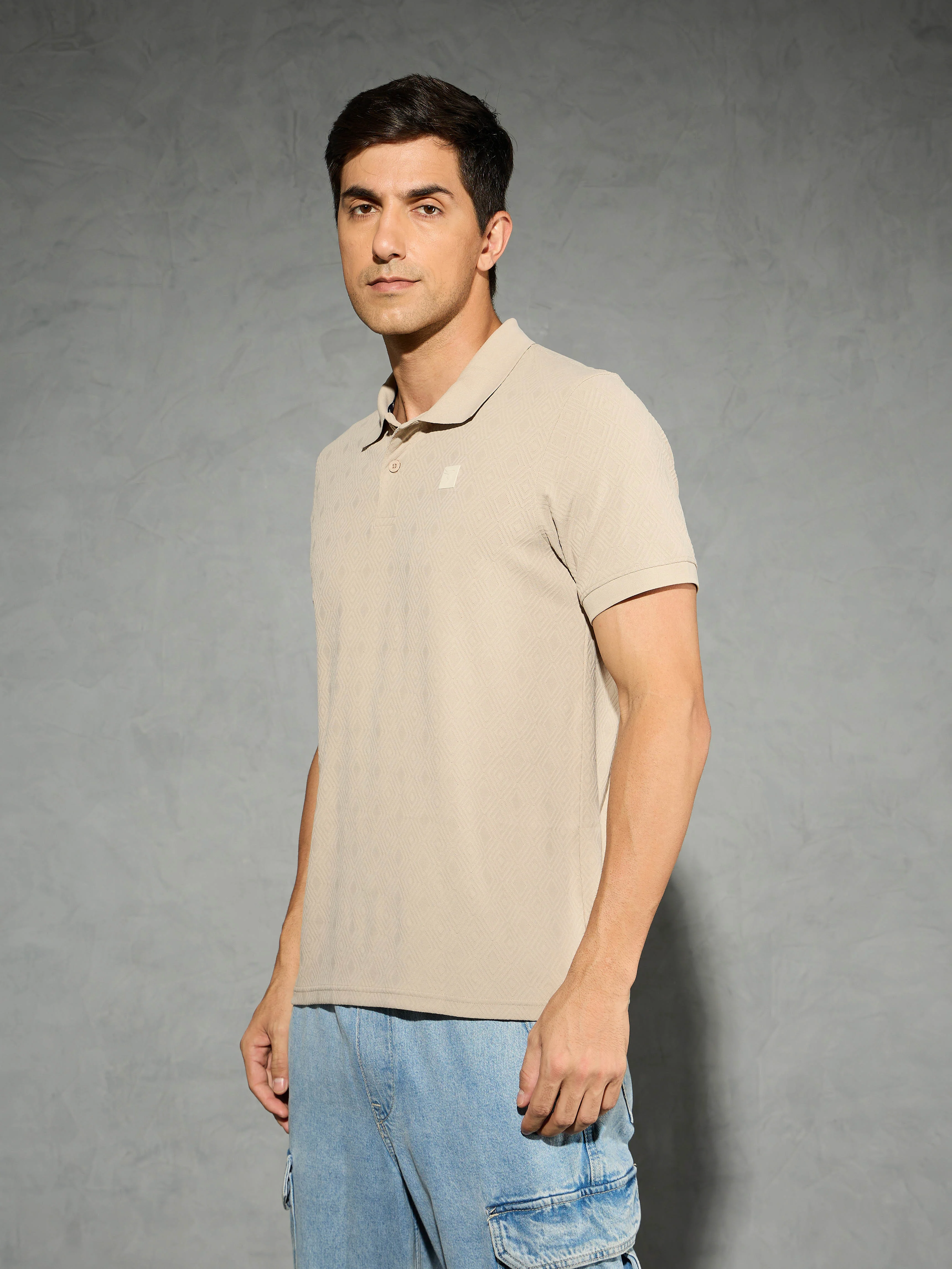 Men Jacquard Slim Fit Polo Sports T-shirt with COTFLEX - Image 4