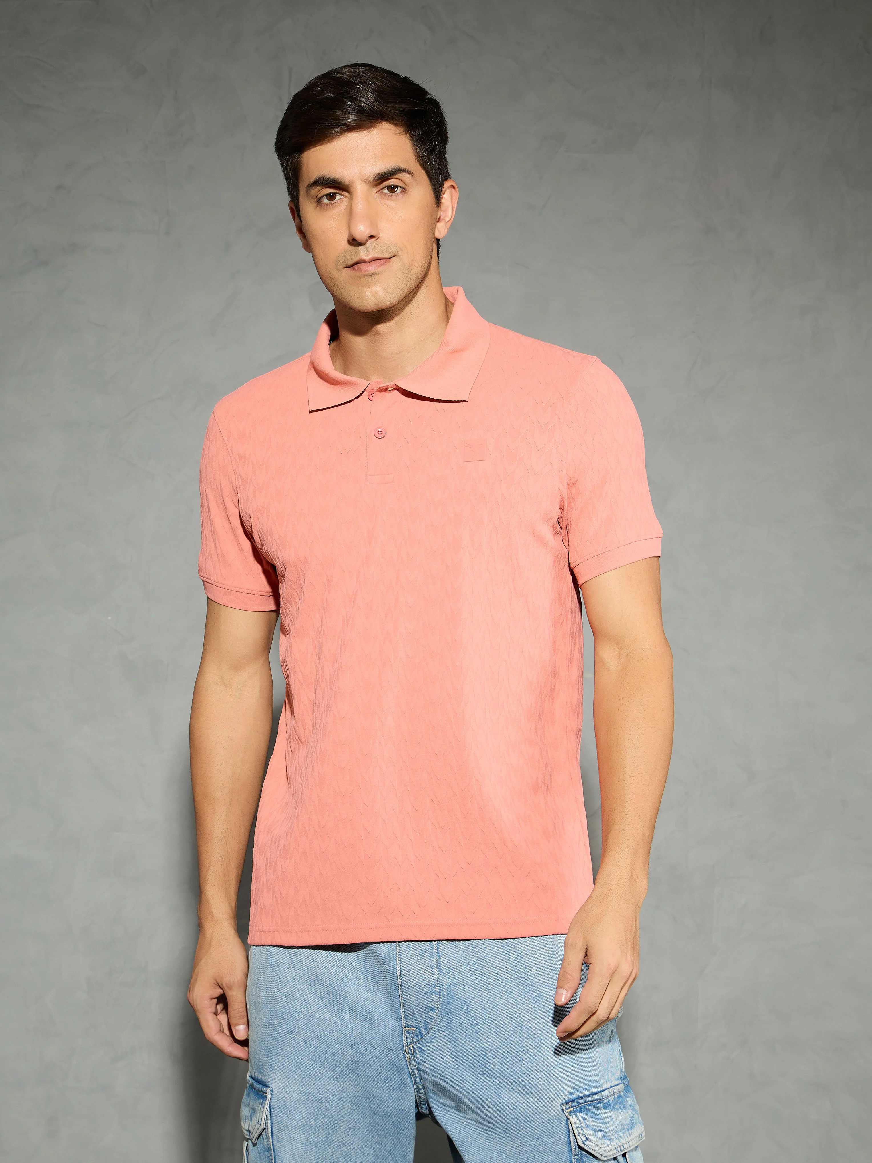 Men Jacquard Slim Fit Polo Sports T-shirt with COTFLEX - Image 2