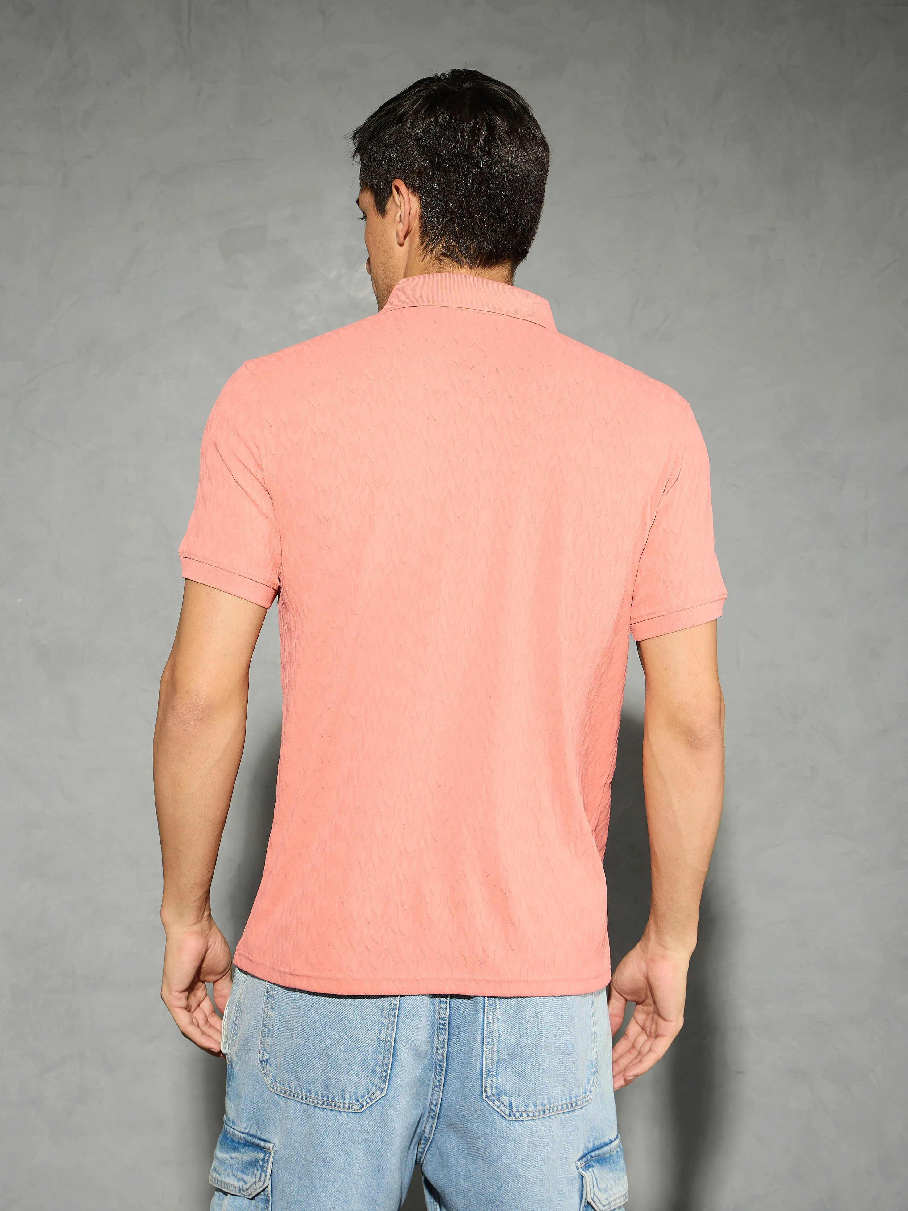 Men Jacquard Slim Fit Polo Sports T-shirt with COTFLEX - Image 3