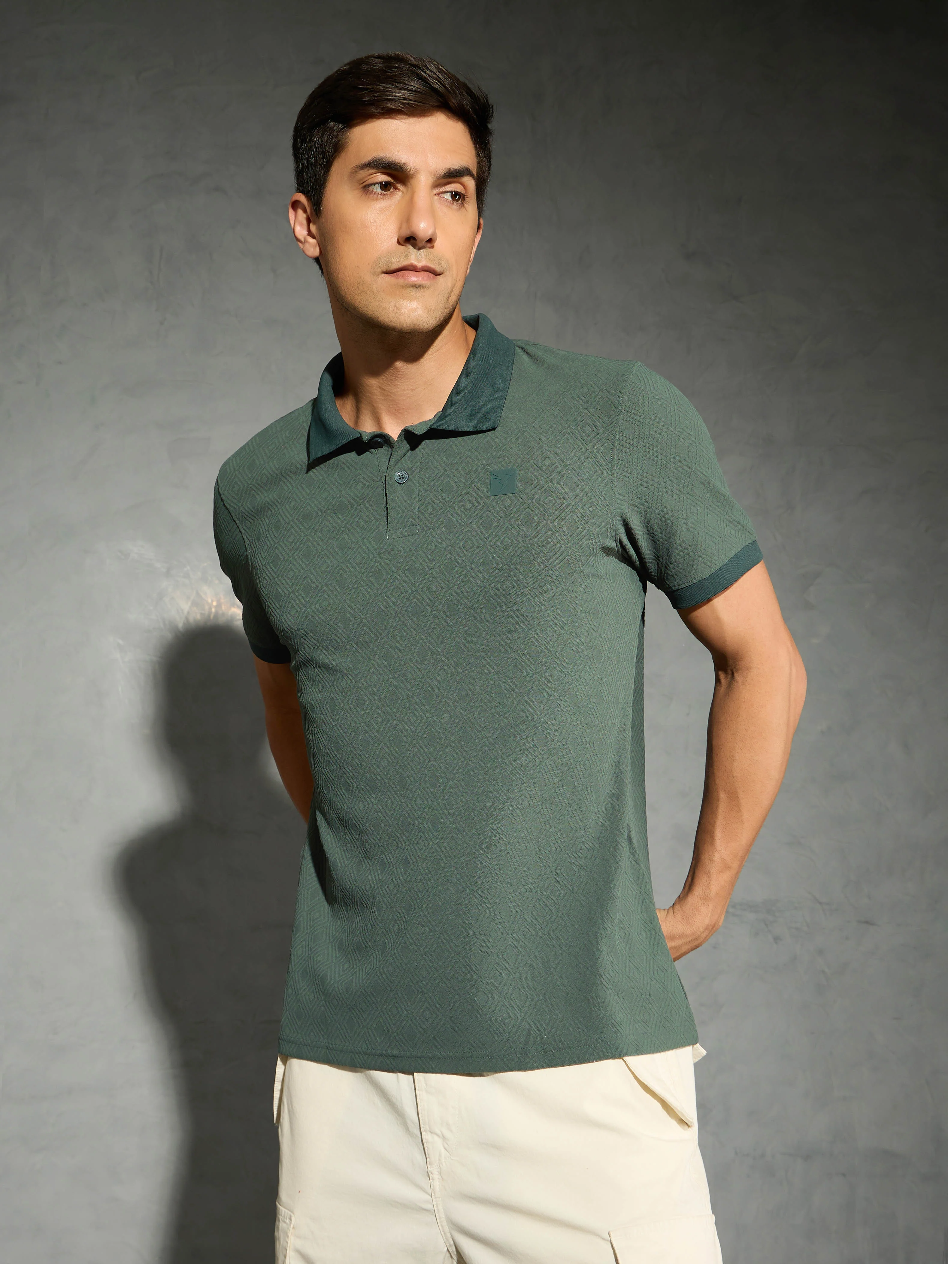 Men Jacquard Slim Fit Polo Sports T-shirt with COTFLEX