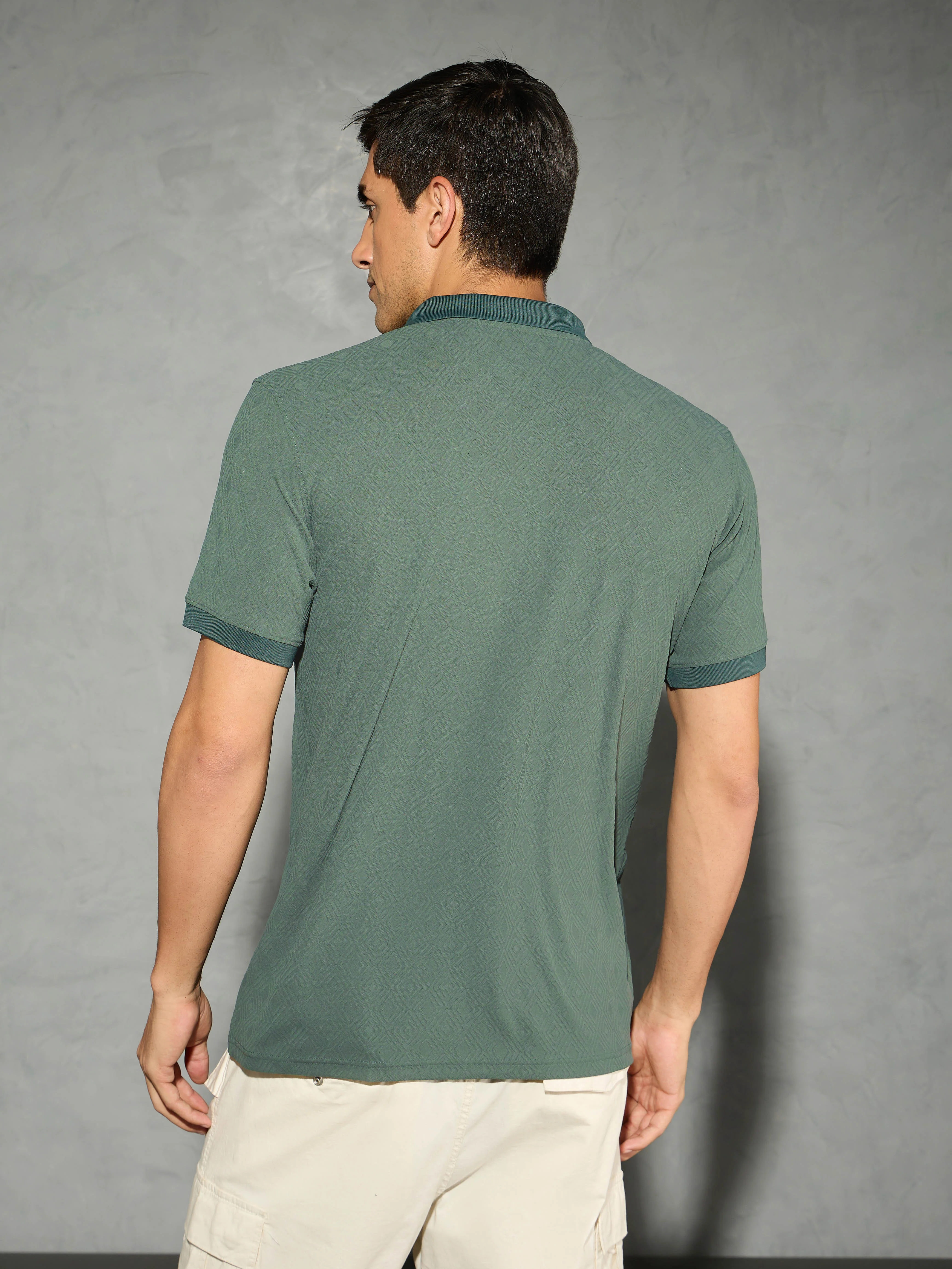 Men Jacquard Slim Fit Polo Sports T-shirt with COTFLEX - Image 3