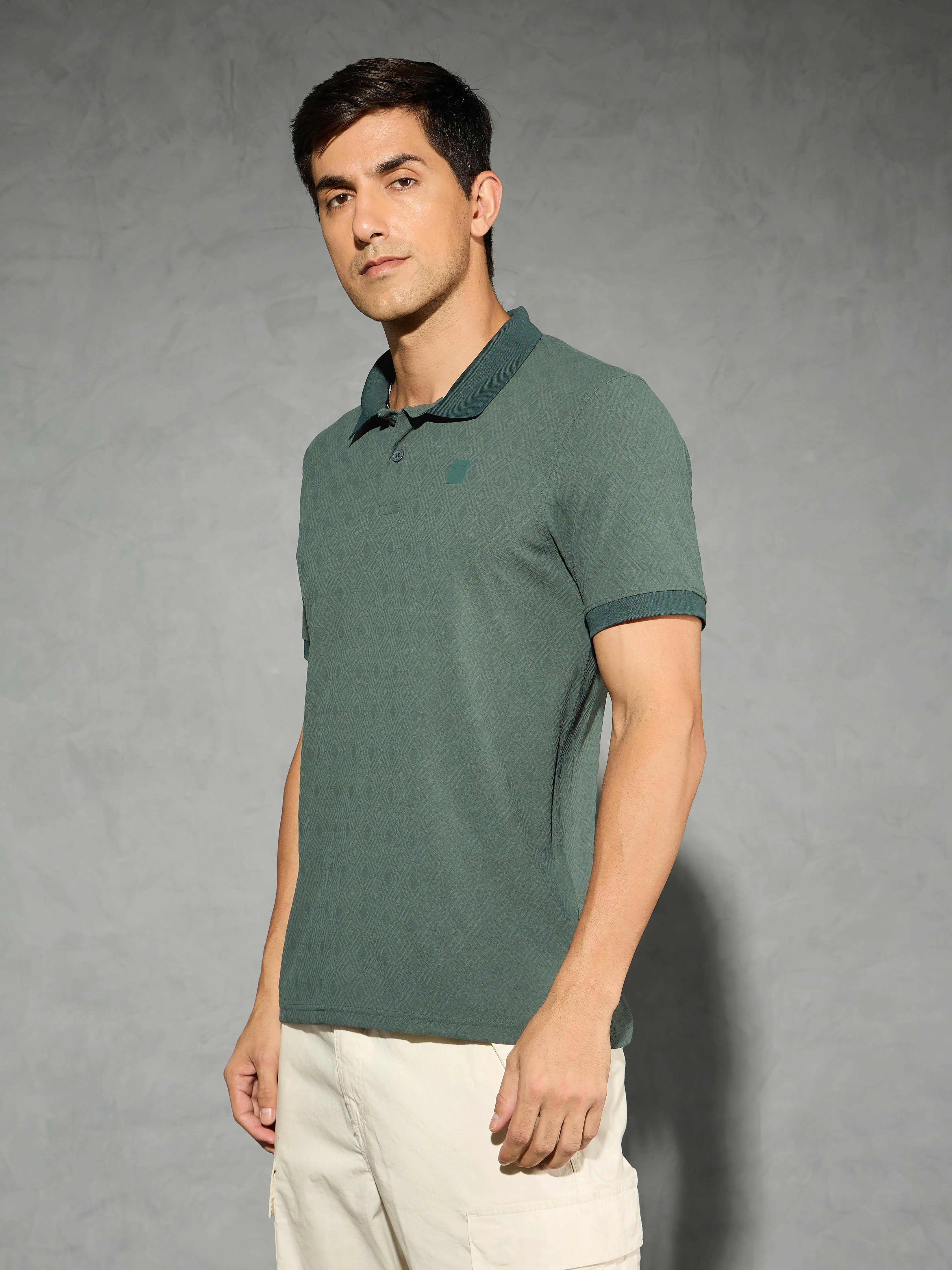 Men Jacquard Slim Fit Polo Sports T-shirt with COTFLEX - Image 4