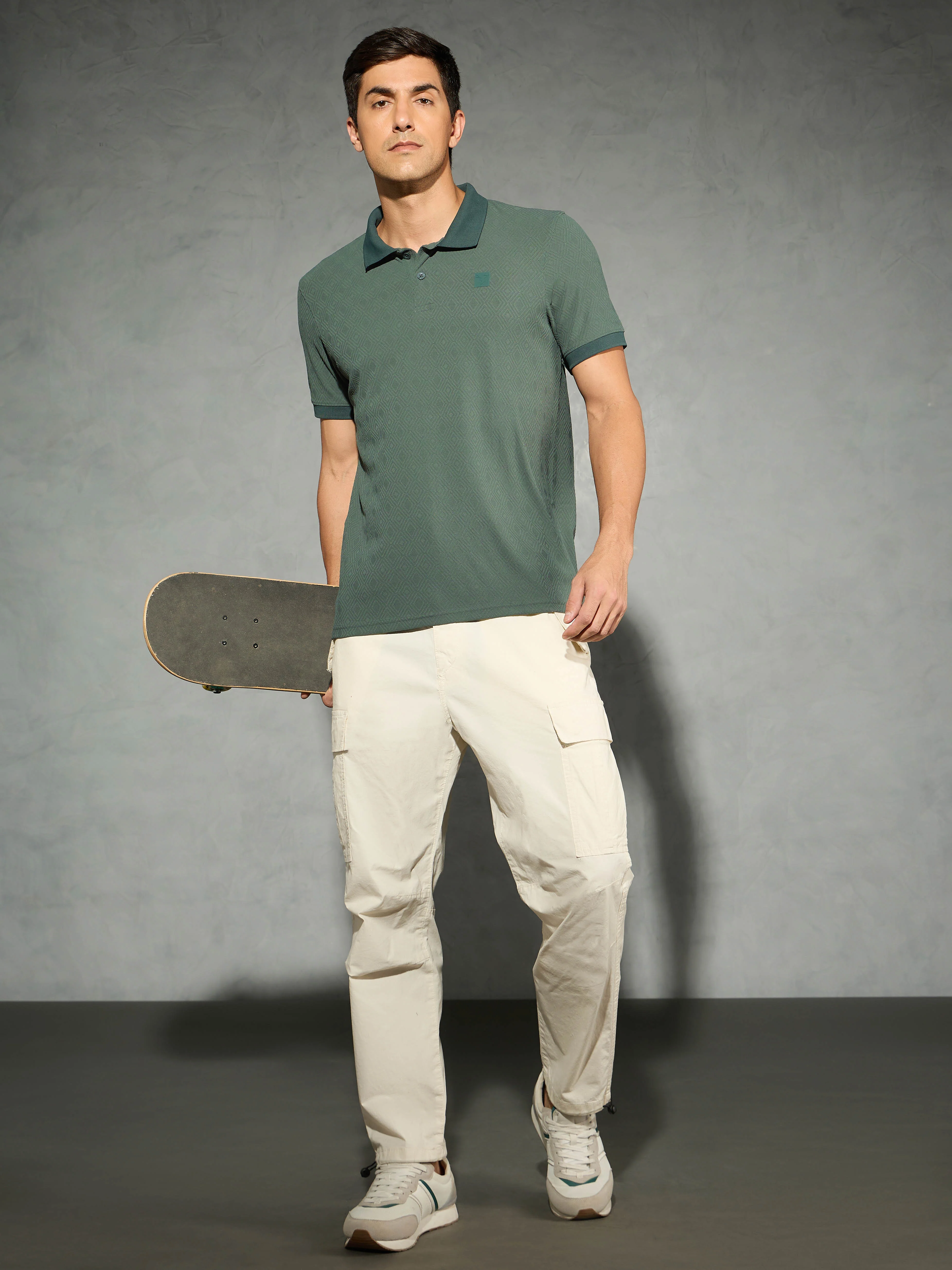 Men Jacquard Slim Fit Polo Sports T-shirt with COTFLEX - Image 5