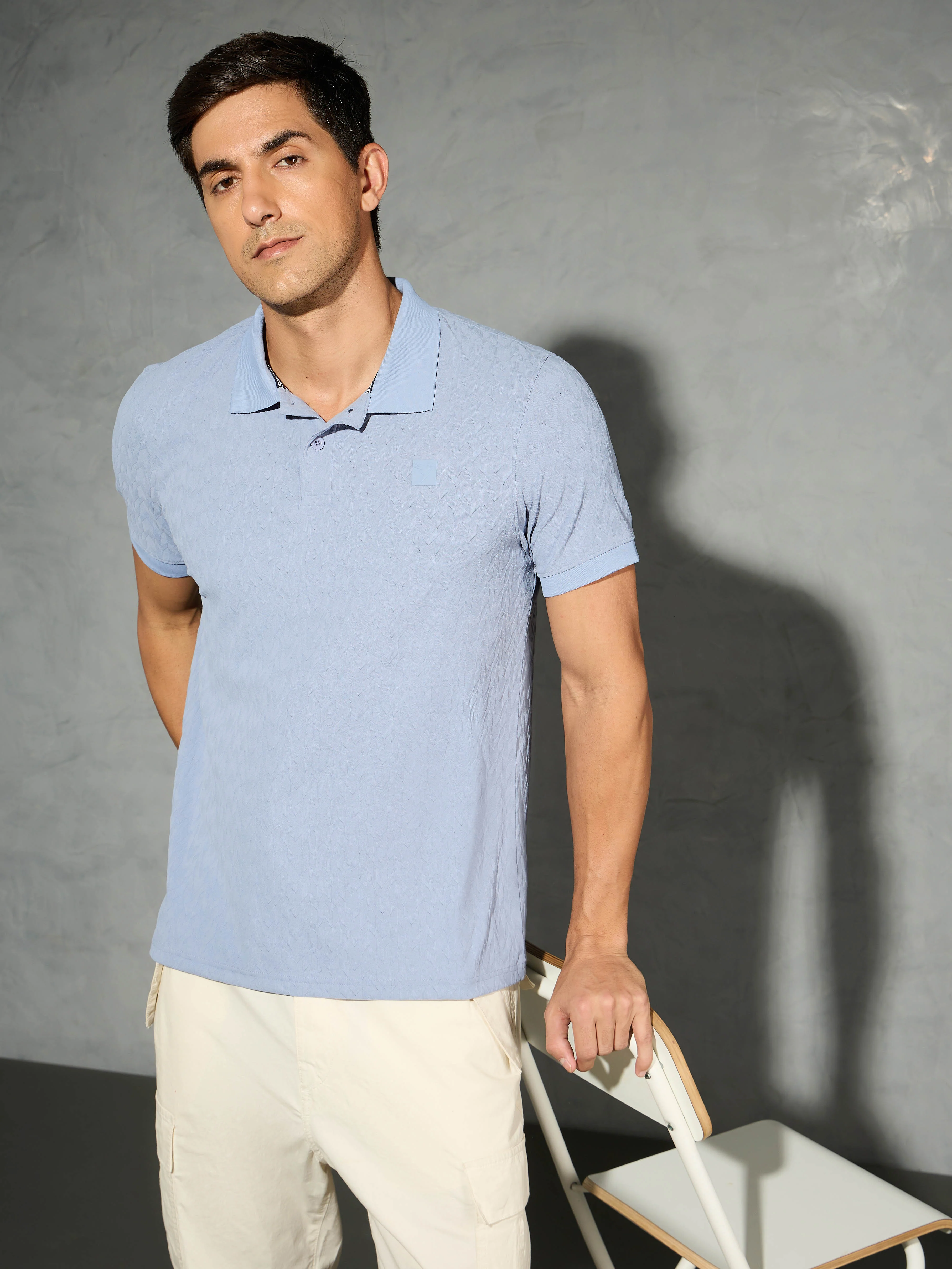 Men Jacquard Slim Fit Polo Sports T-shirt with COTFLEX