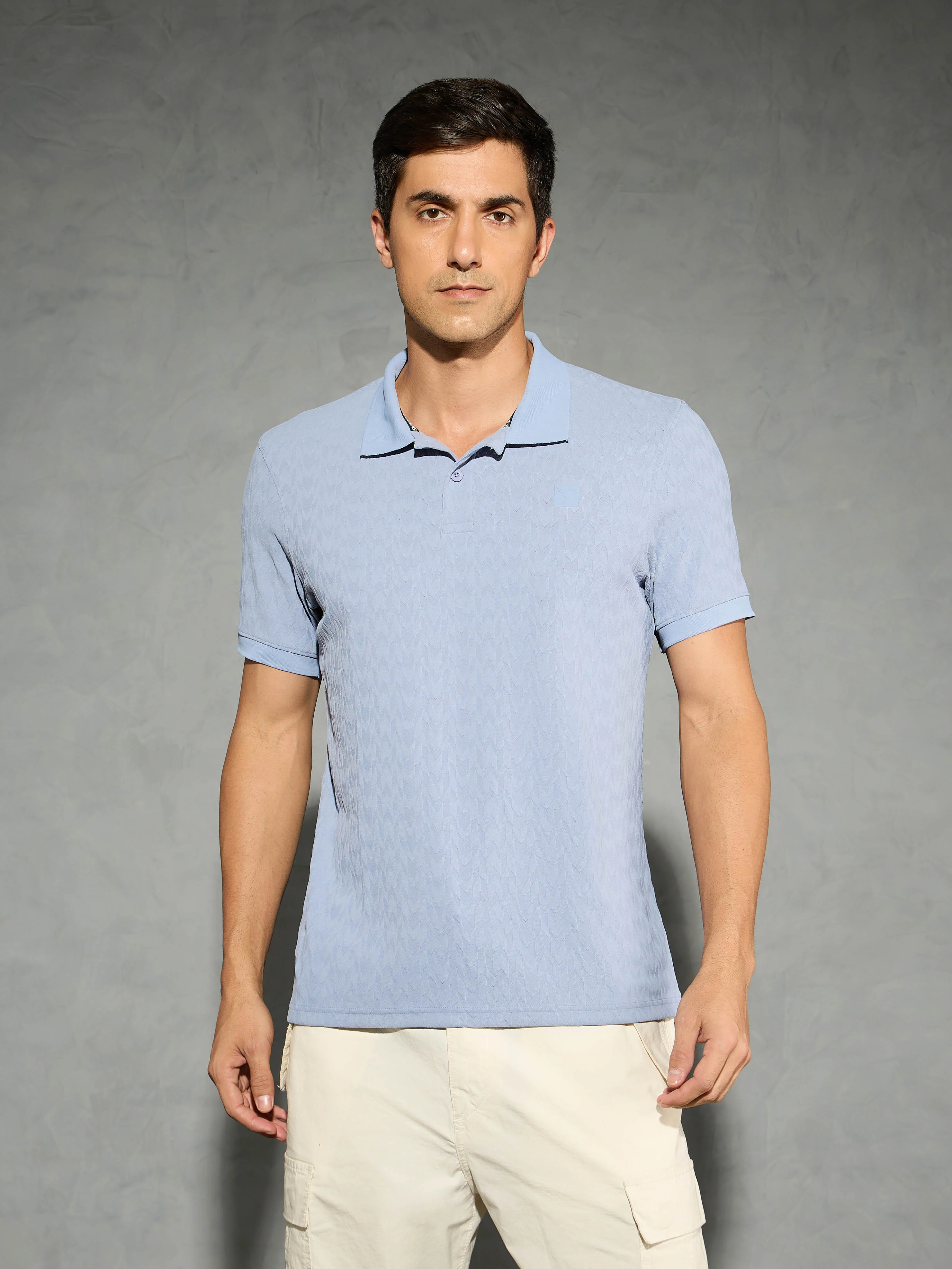 Men Jacquard Slim Fit Polo Sports T-shirt with COTFLEX - Image 2