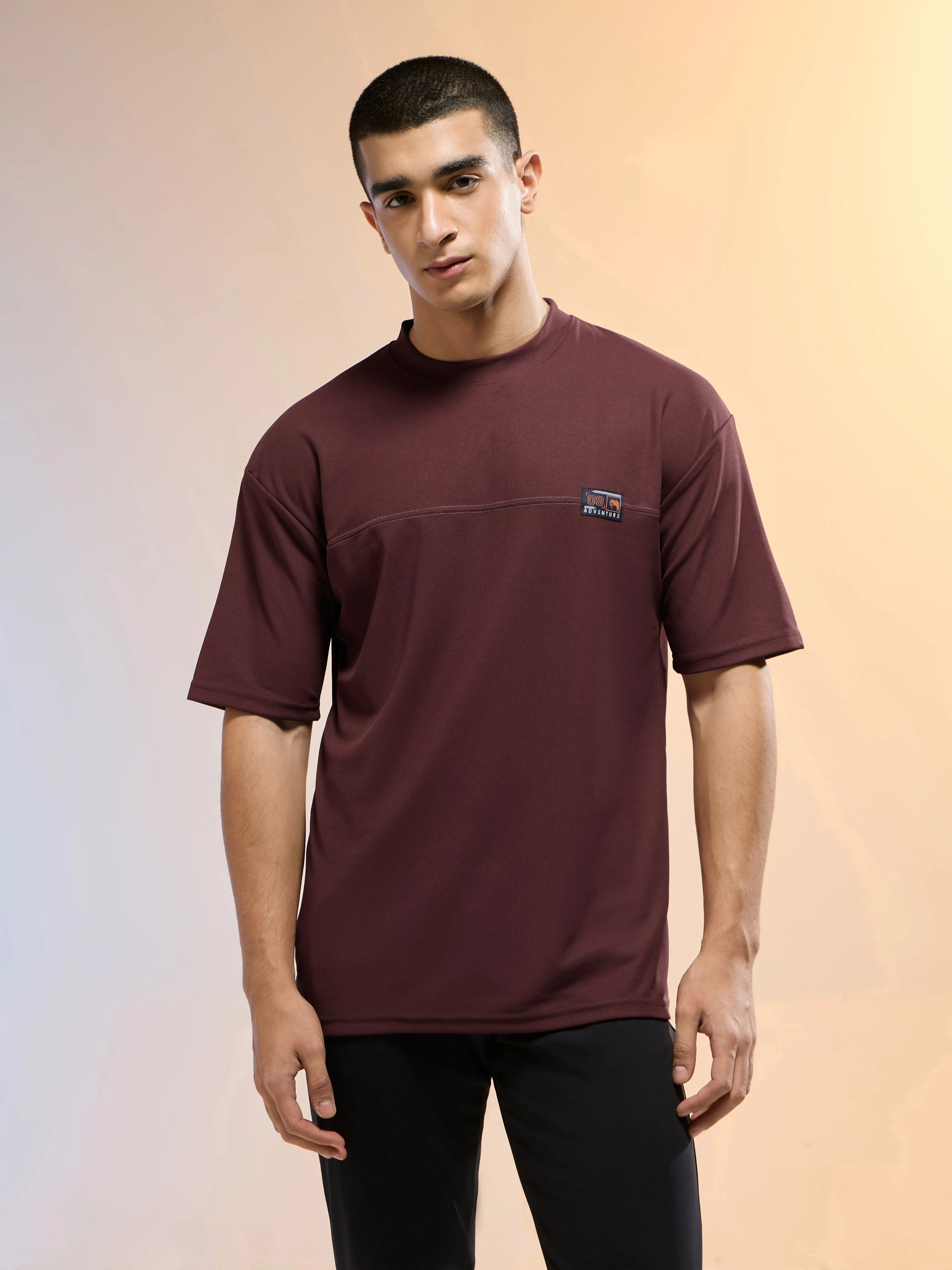 Men Solid Oversized Round Neck Sports T-shirt with MATPIQ - Image 2