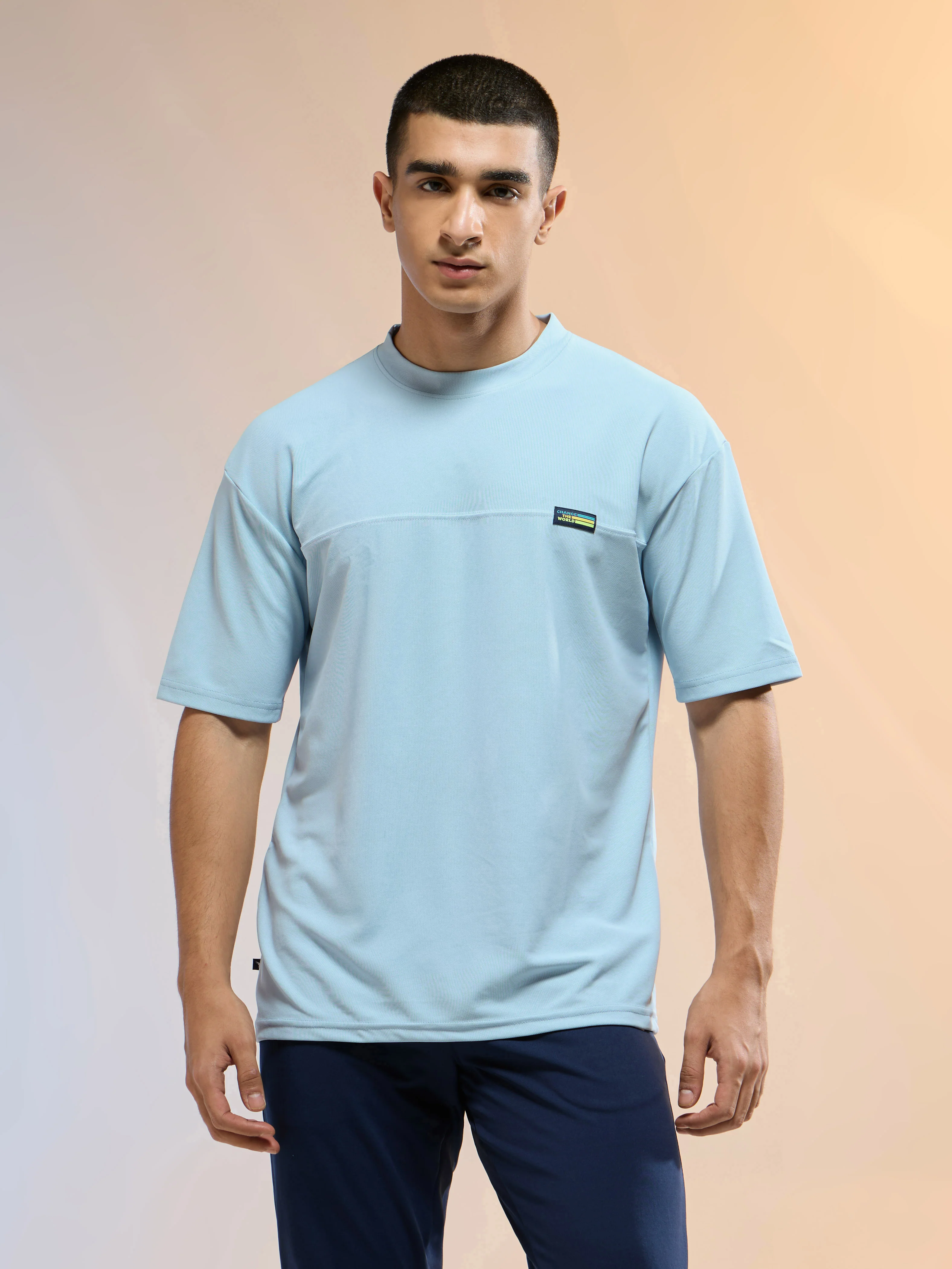 Men Solid Oversized Round Neck Sports T-shirt with MATPIQ - Image 2