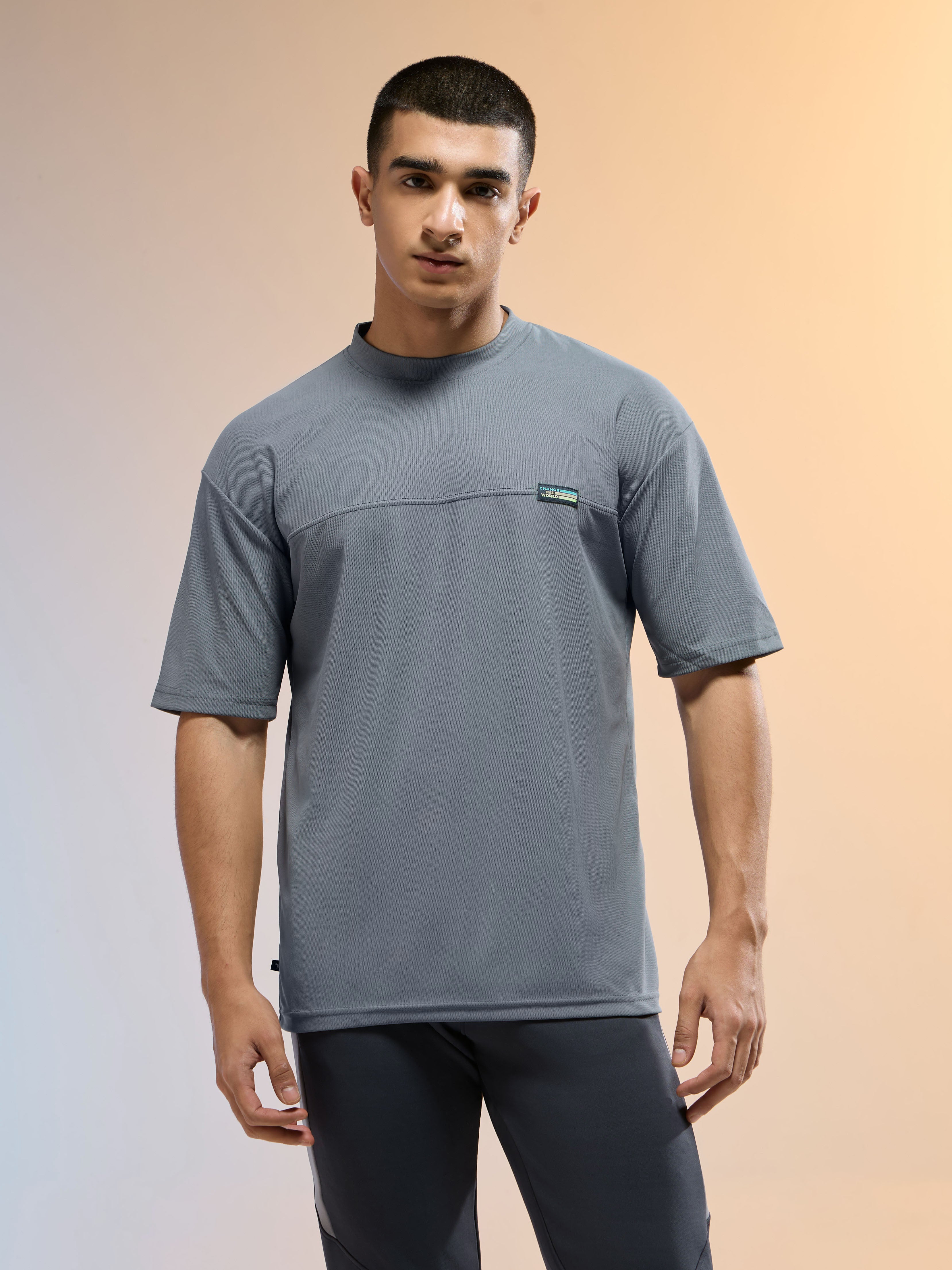 Men Solid Oversized Round Neck Sports T-shirt with MATPIQ - Image 2
