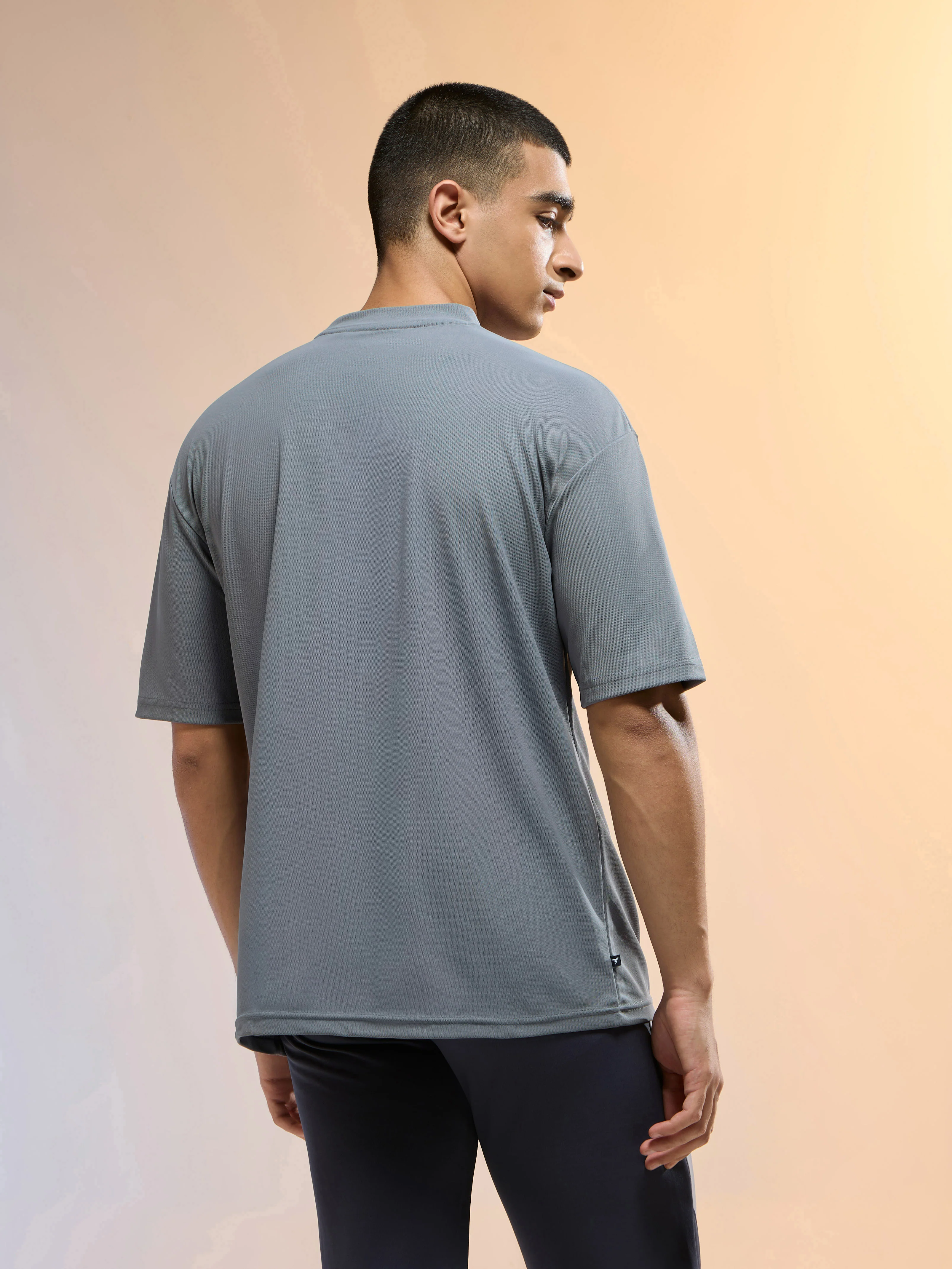 Men Solid Oversized Round Neck Sports T-shirt with MATPIQ - Image 3