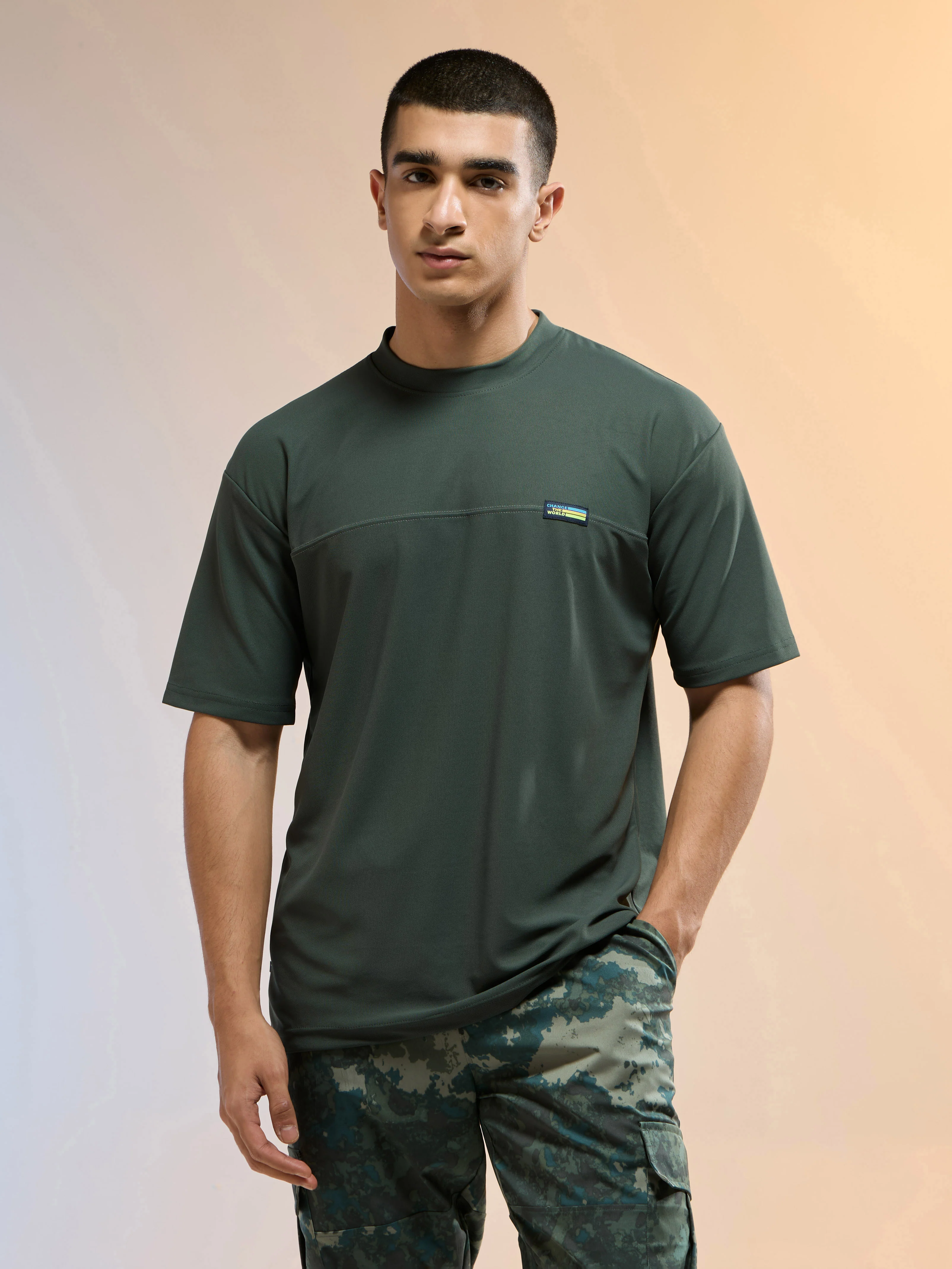 Men Solid Oversized Round Neck Sports T-shirt with MATPIQ - Image 2