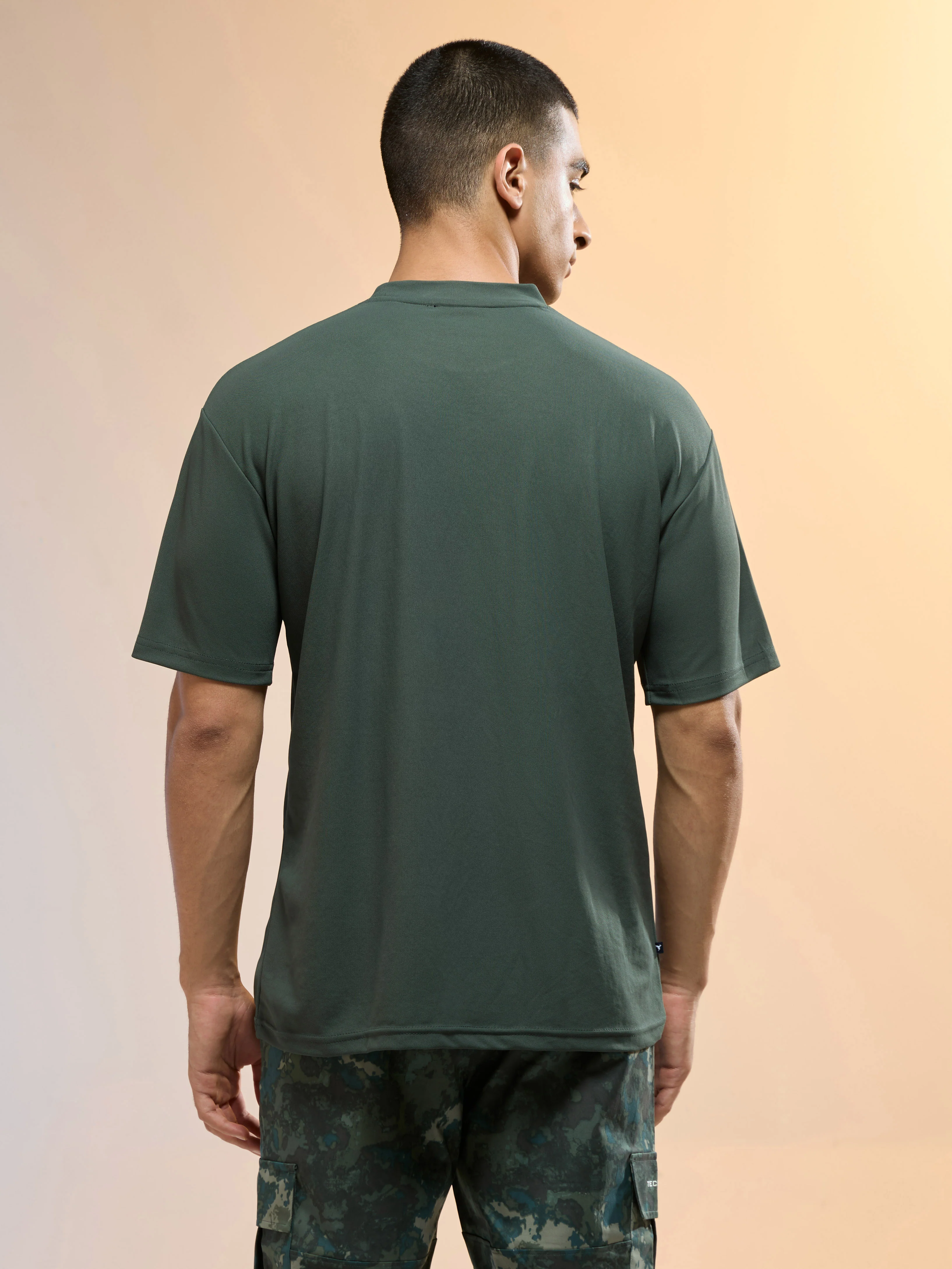 Men Solid Oversized Round Neck Sports T-shirt with MATPIQ - Image 3