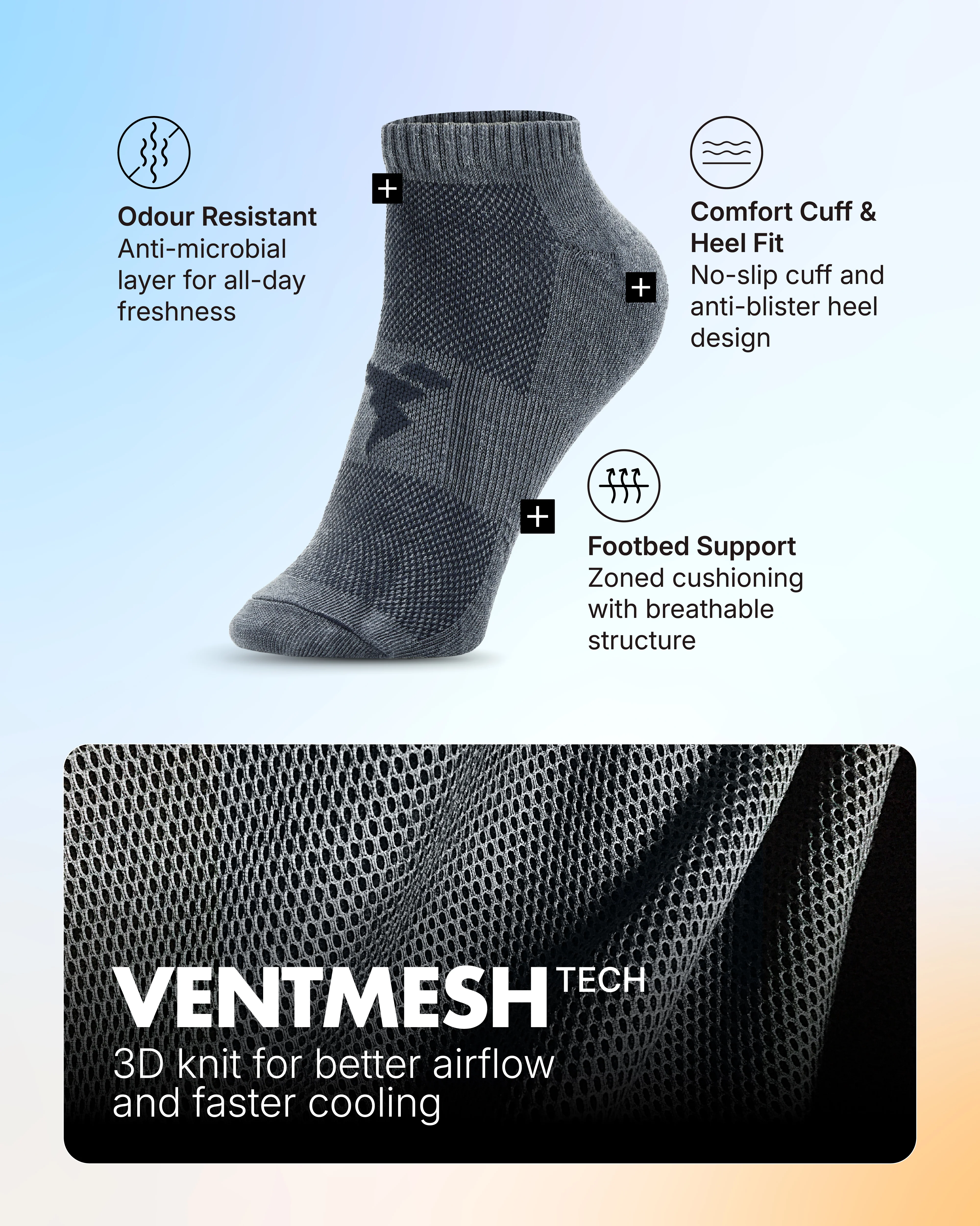 Men Solid Pack of 3 Socks with VENTMESH - Image 2
