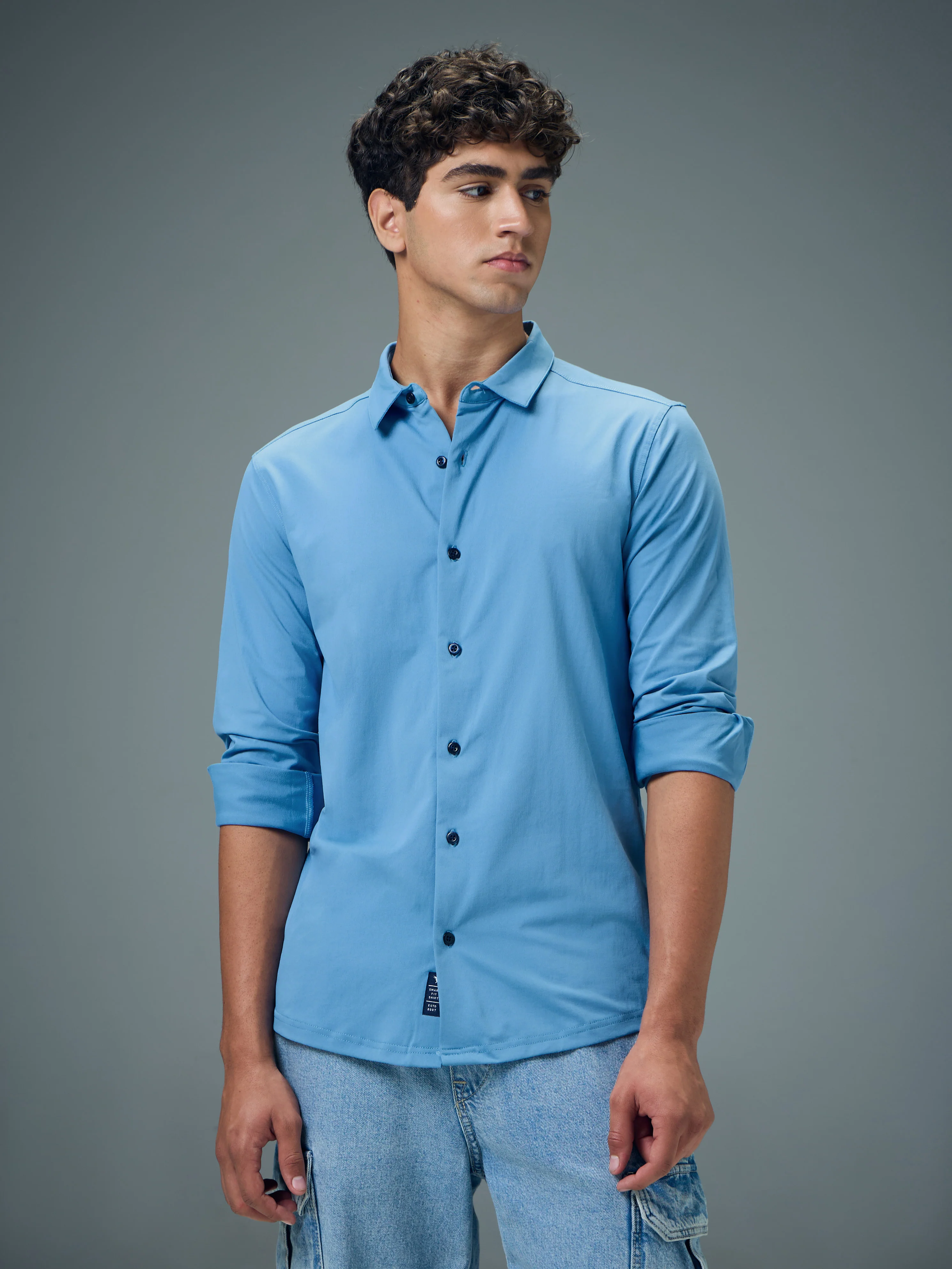 Men Solid Regular Fit Spread Collar Casual Shirt with COTFLEX - Image 2