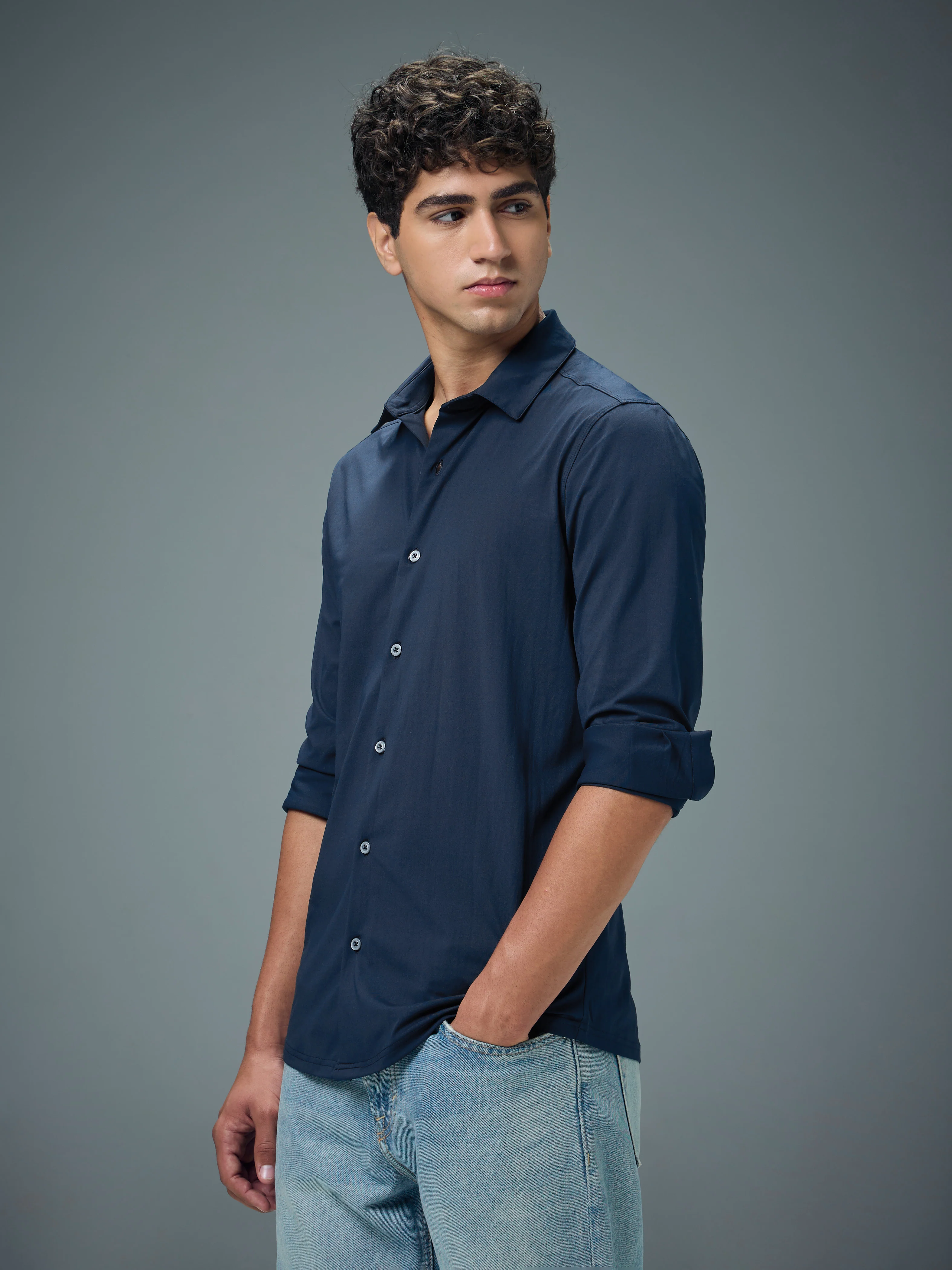 Men Solid Regular Fit Spread Collar Casual Shirt with COTFLEX - Image 5