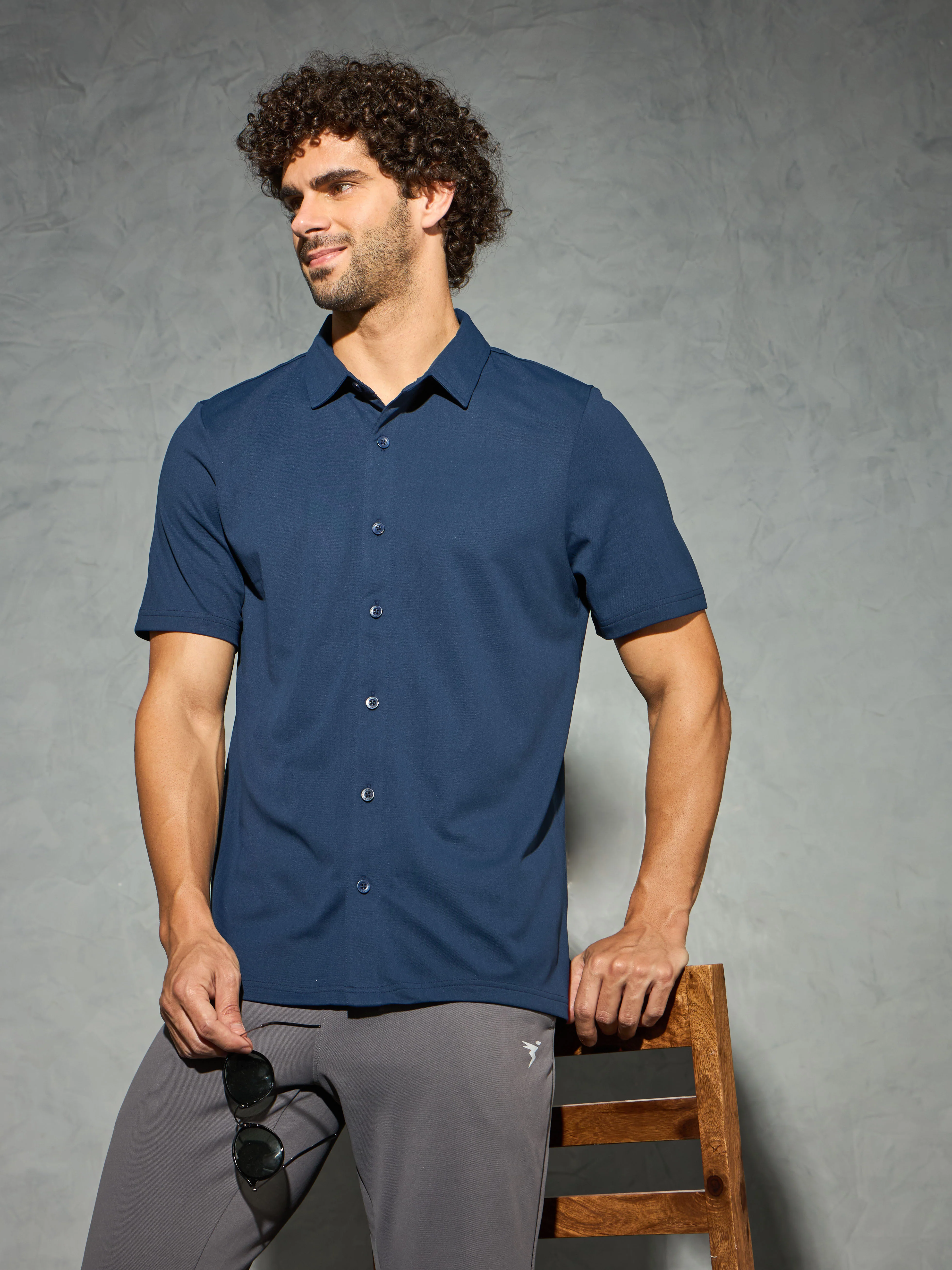 Men Solid Regular Fit Spread Collar Shirt with TECHNO COOL+