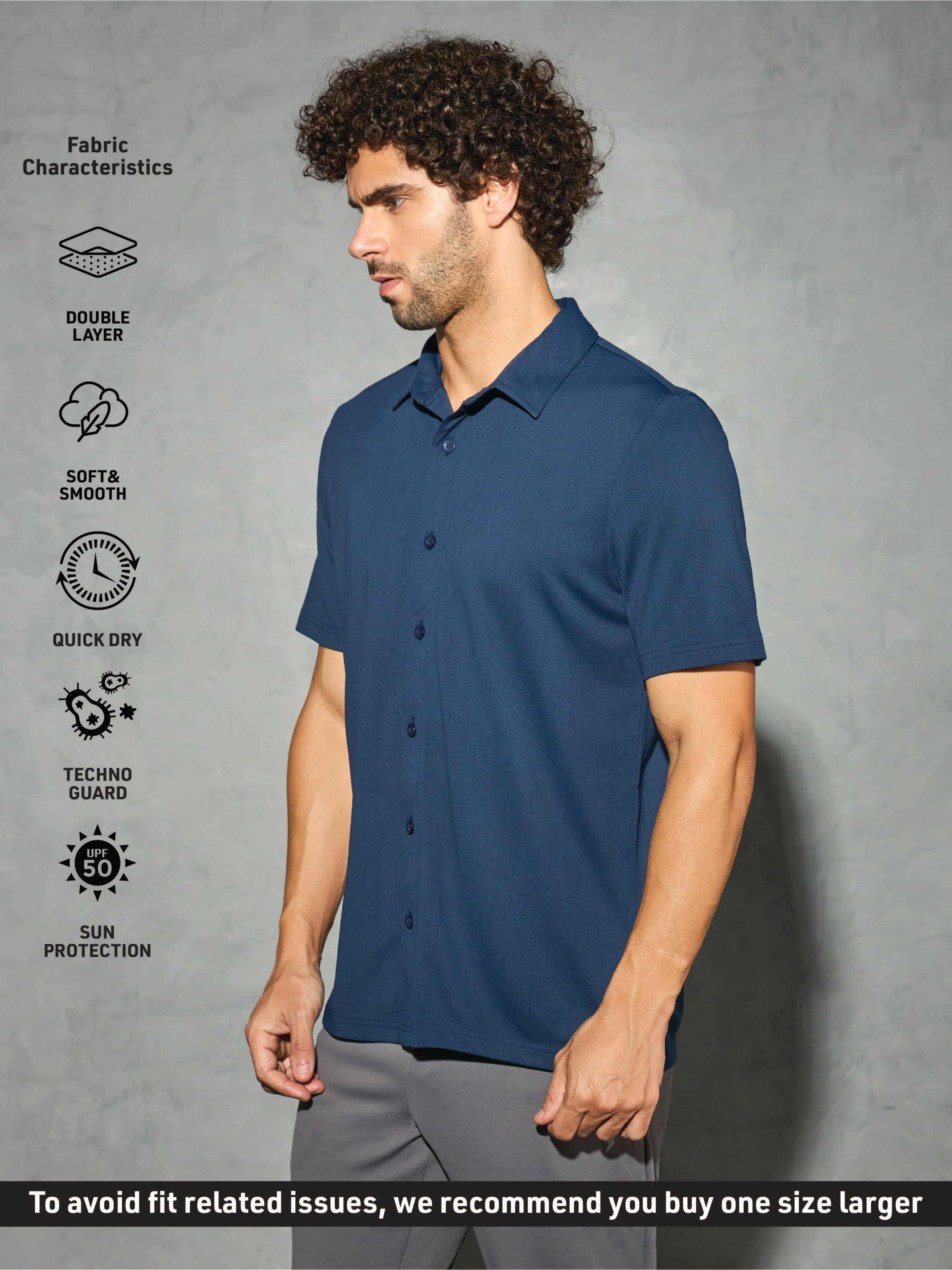Men Solid Regular Fit Spread Collar Shirt with TECHNO COOL+ - Image 4