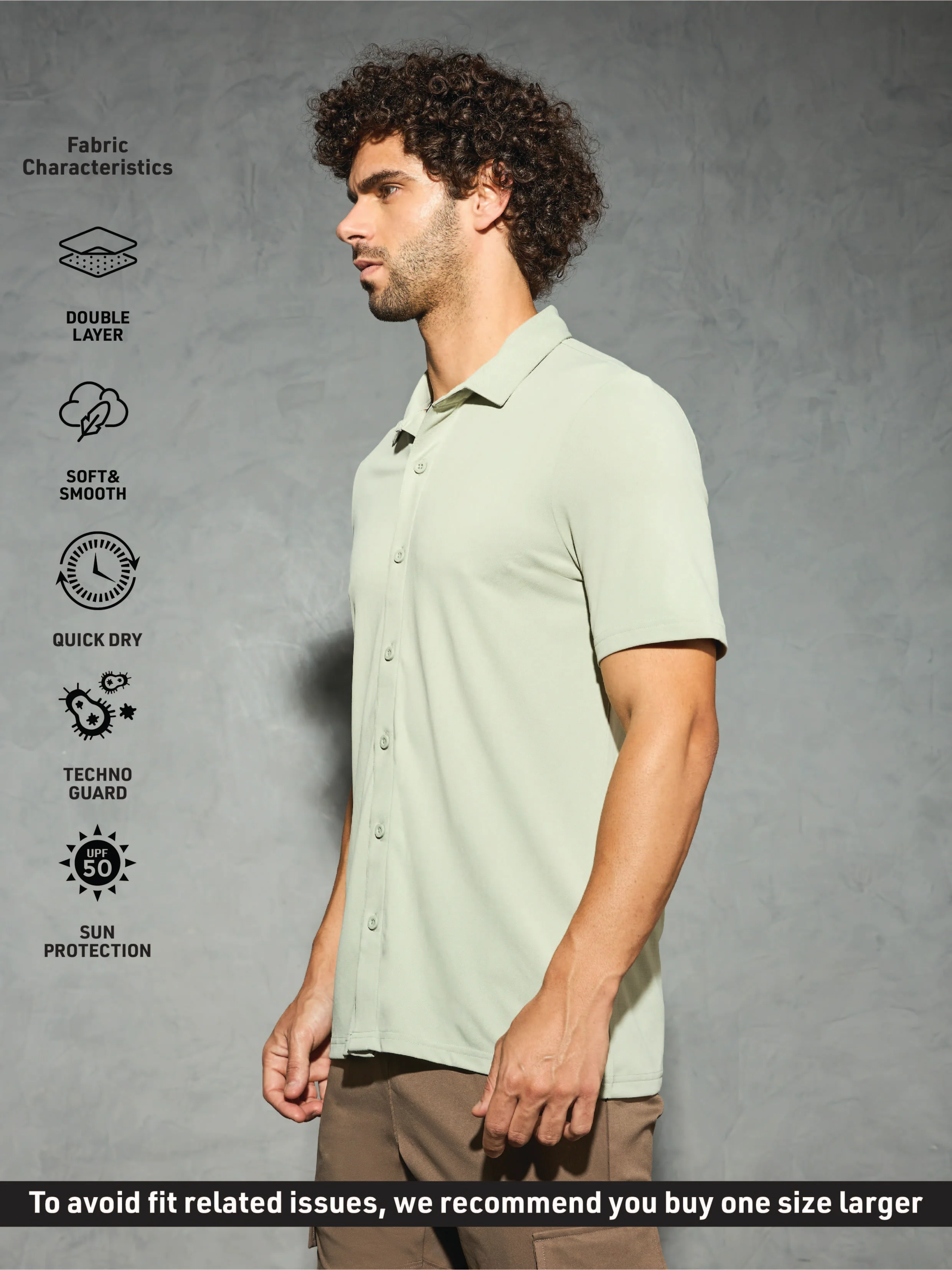Men Solid Regular Fit Spread Collar Shirt with TECHNO COOL+ - Image 4