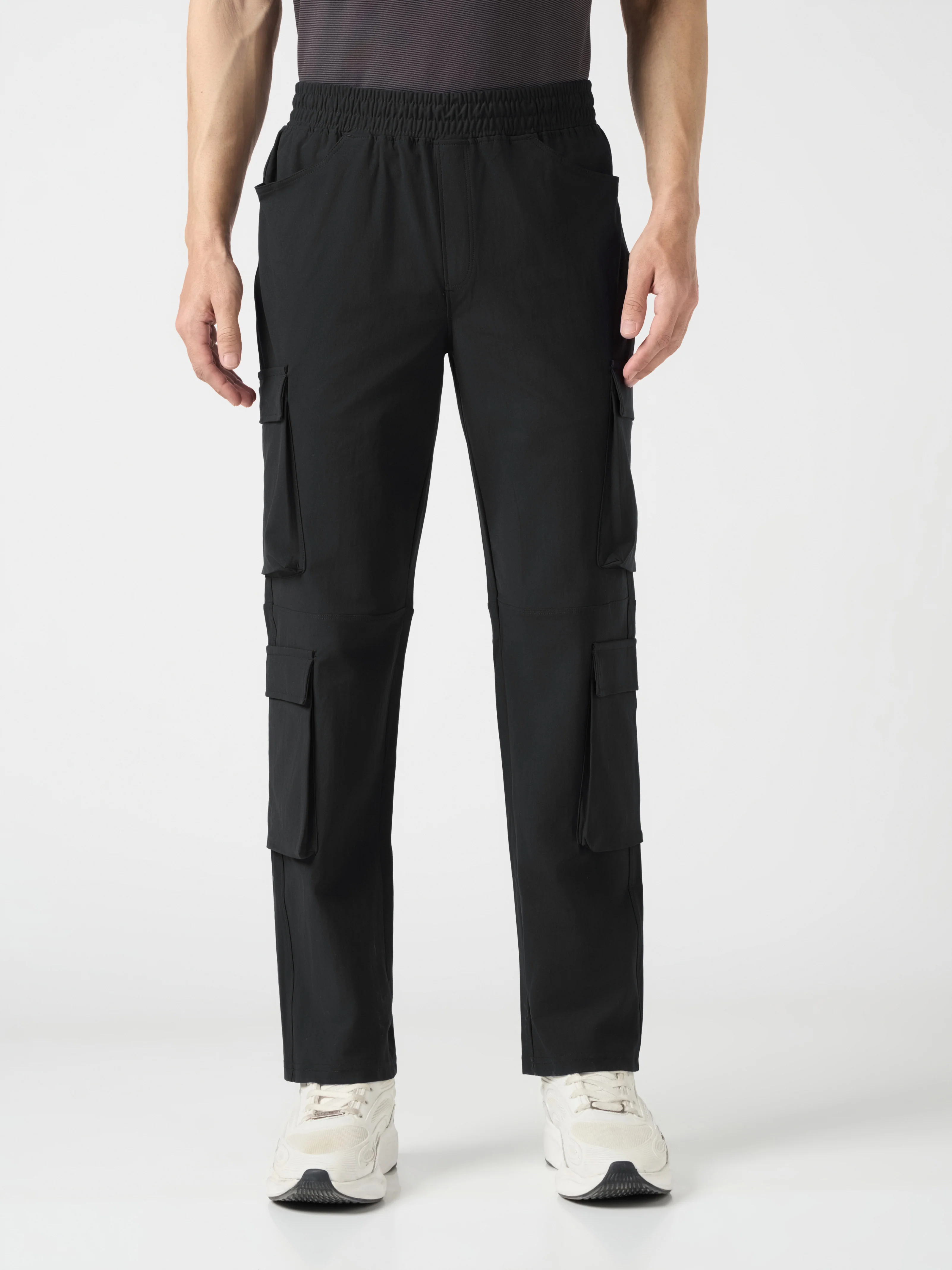 Men Solid Relax Fit 6 Pocket Cargo Trackpants with DURACOOL+ - Image 2