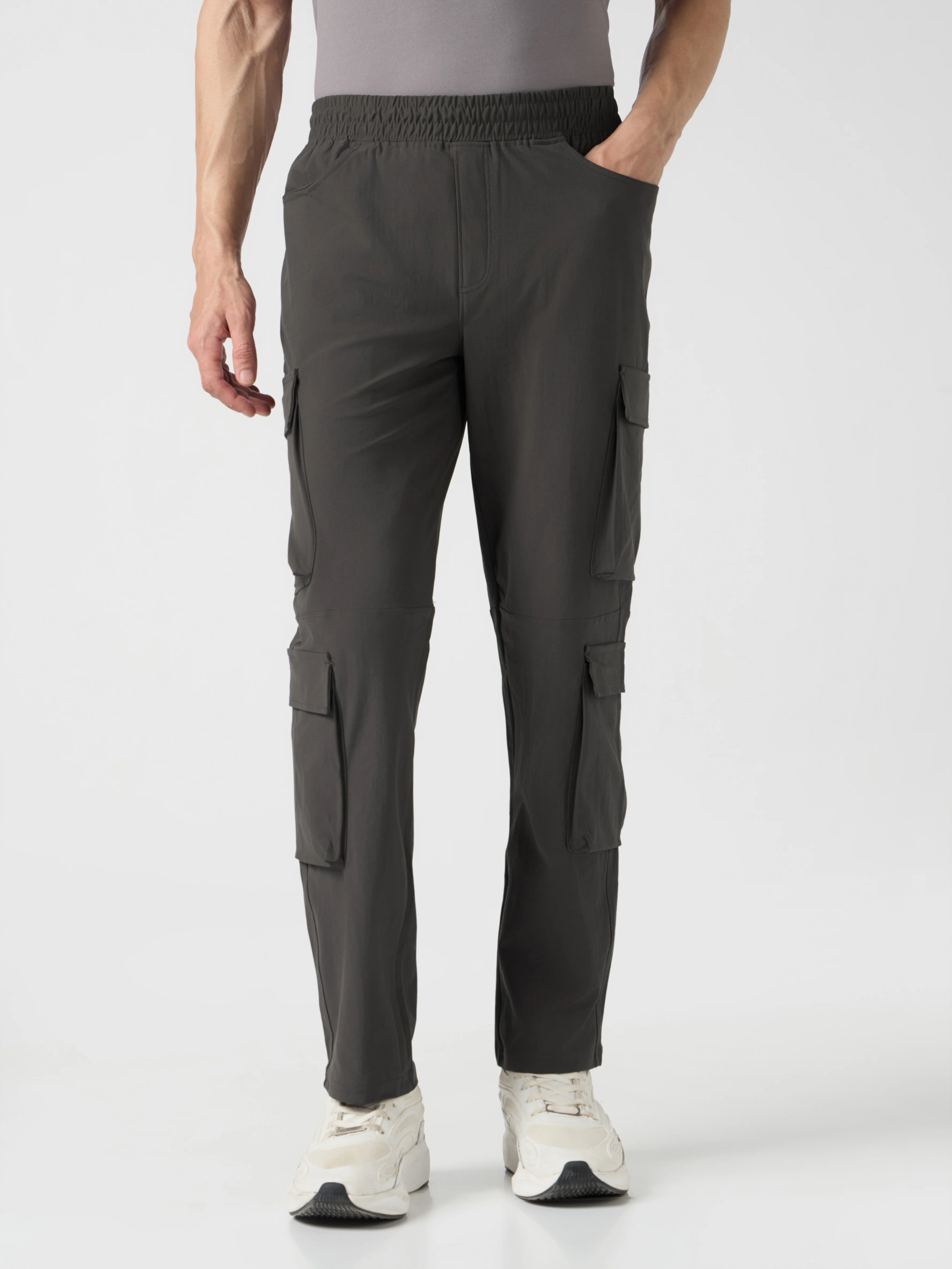 Men Solid Relax Fit 6 Pocket Cargo Trackpants with DURACOOL+ - Image 2