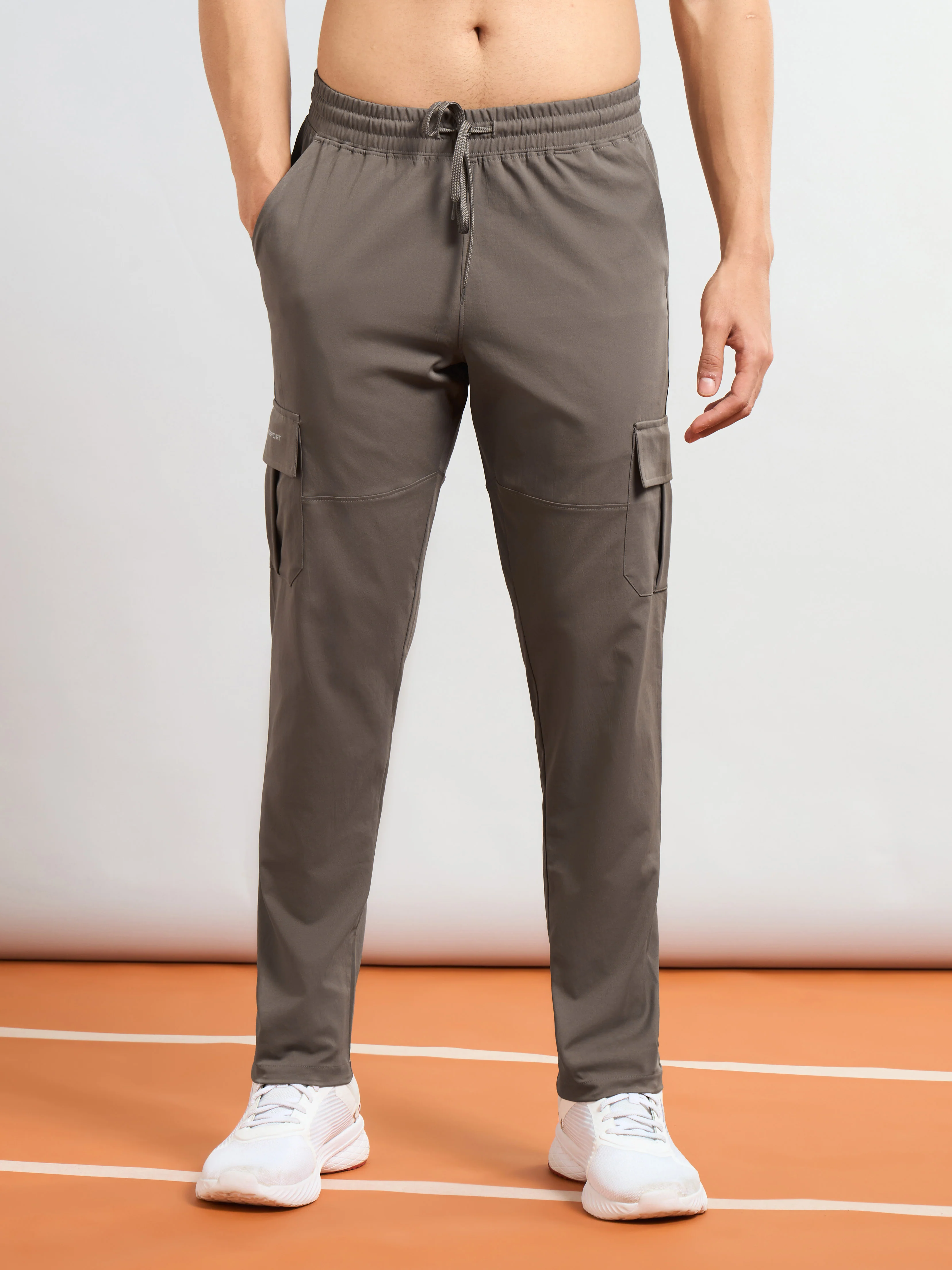 Men Solid Relax Fit Sports Cargo Trackpants with TS FLEXI