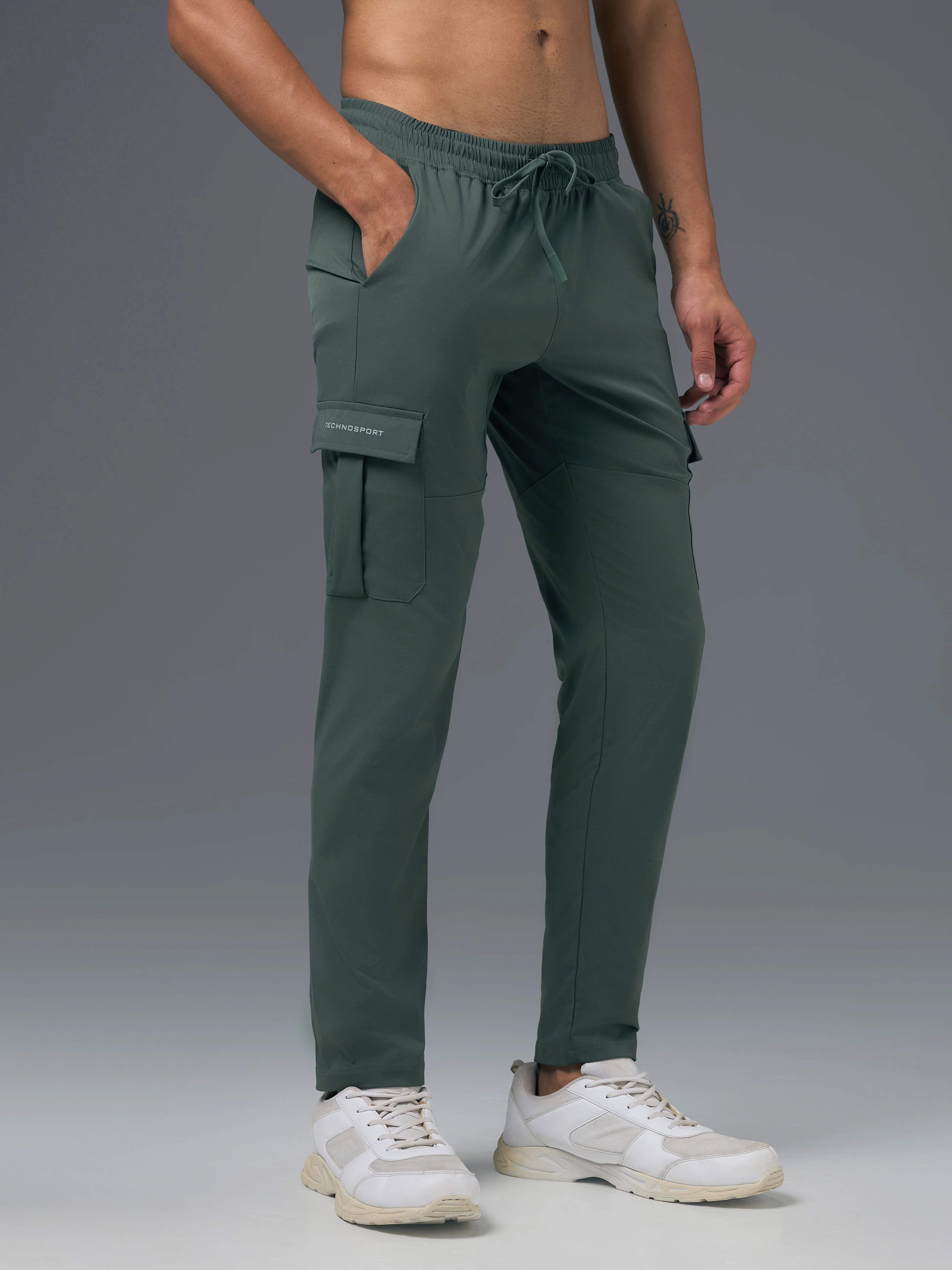 Men Solid Relax Fit Sports Cargo Trackpants with TS FLEXI - Image 4