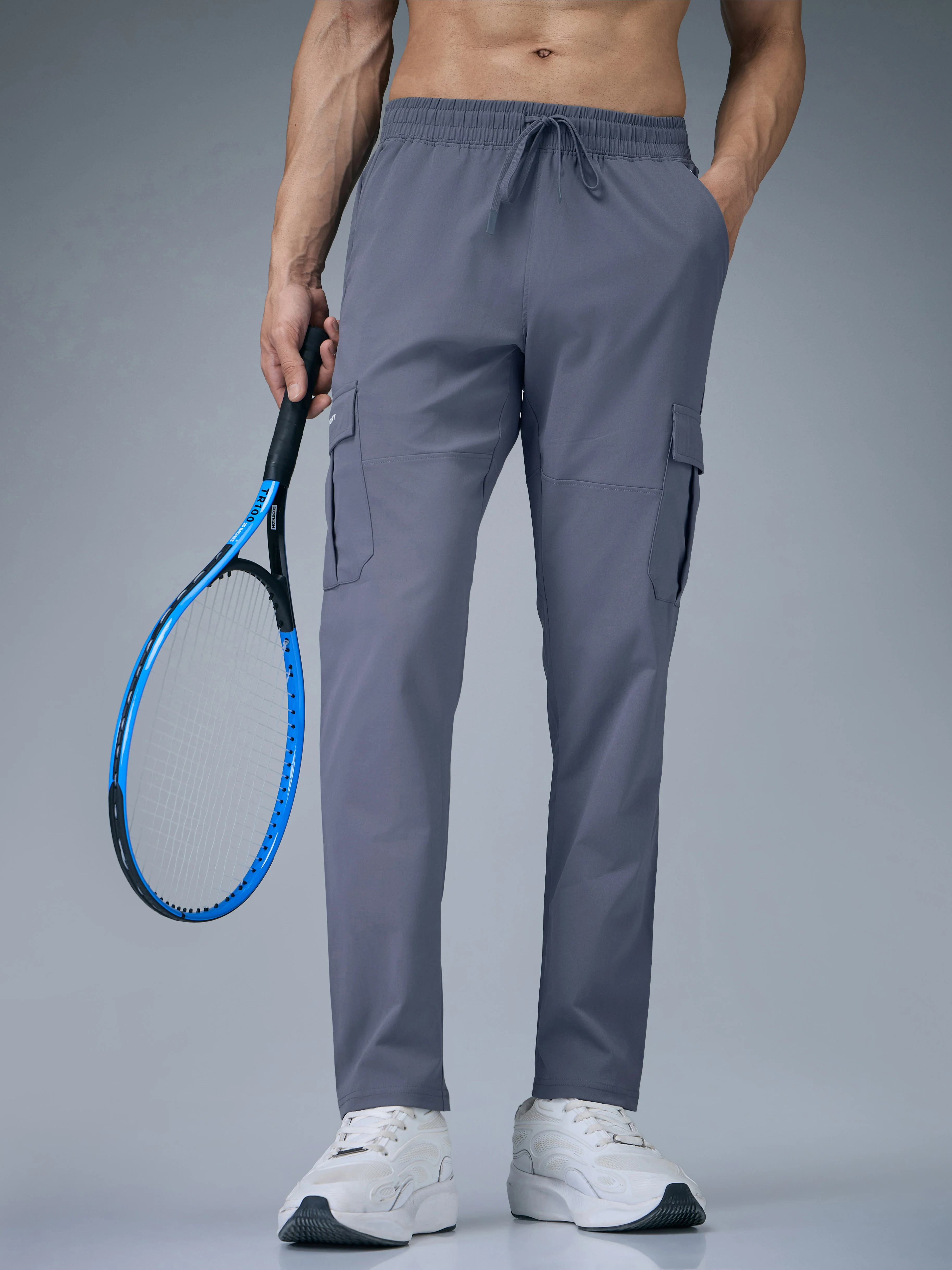 Men Solid Relax Fit Sports Cargo Trackpants with TS FLEXI