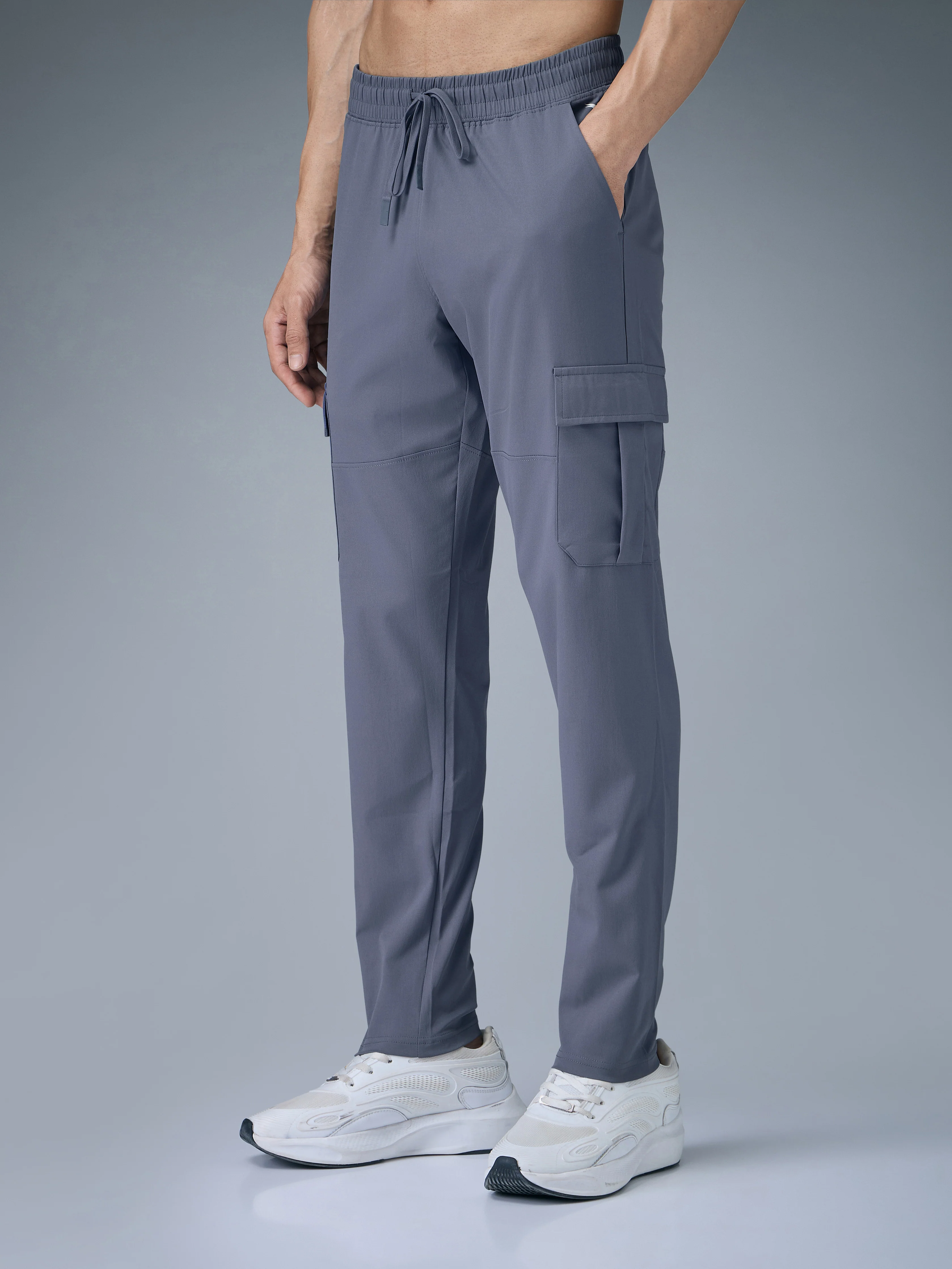 Men Solid Relax Fit Sports Cargo Trackpants with TS FLEXI - Image 2